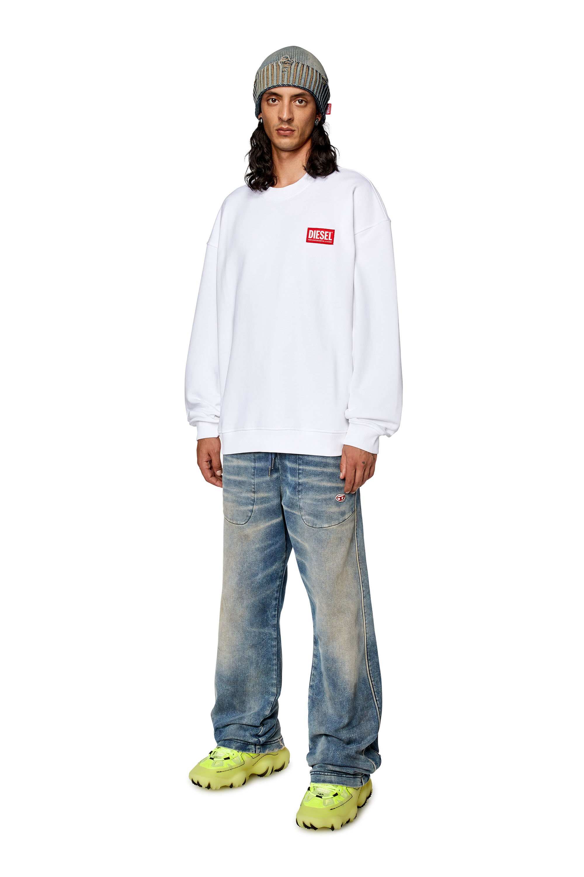 Diesel - S-NLABEL-L1, Man Oversized sweatshirt with logo patch in White - Image 1