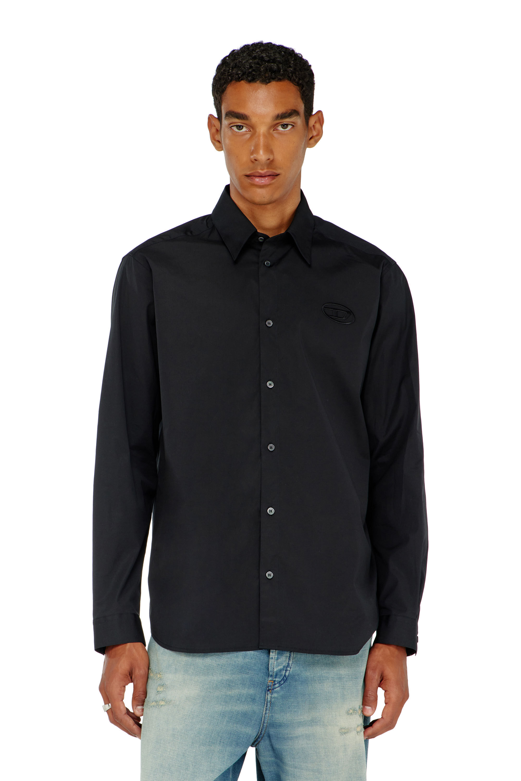 Diesel - S-SIMPLY-GSBH, Chemise en popeline extensible avec broderie Homme in Noir - 3