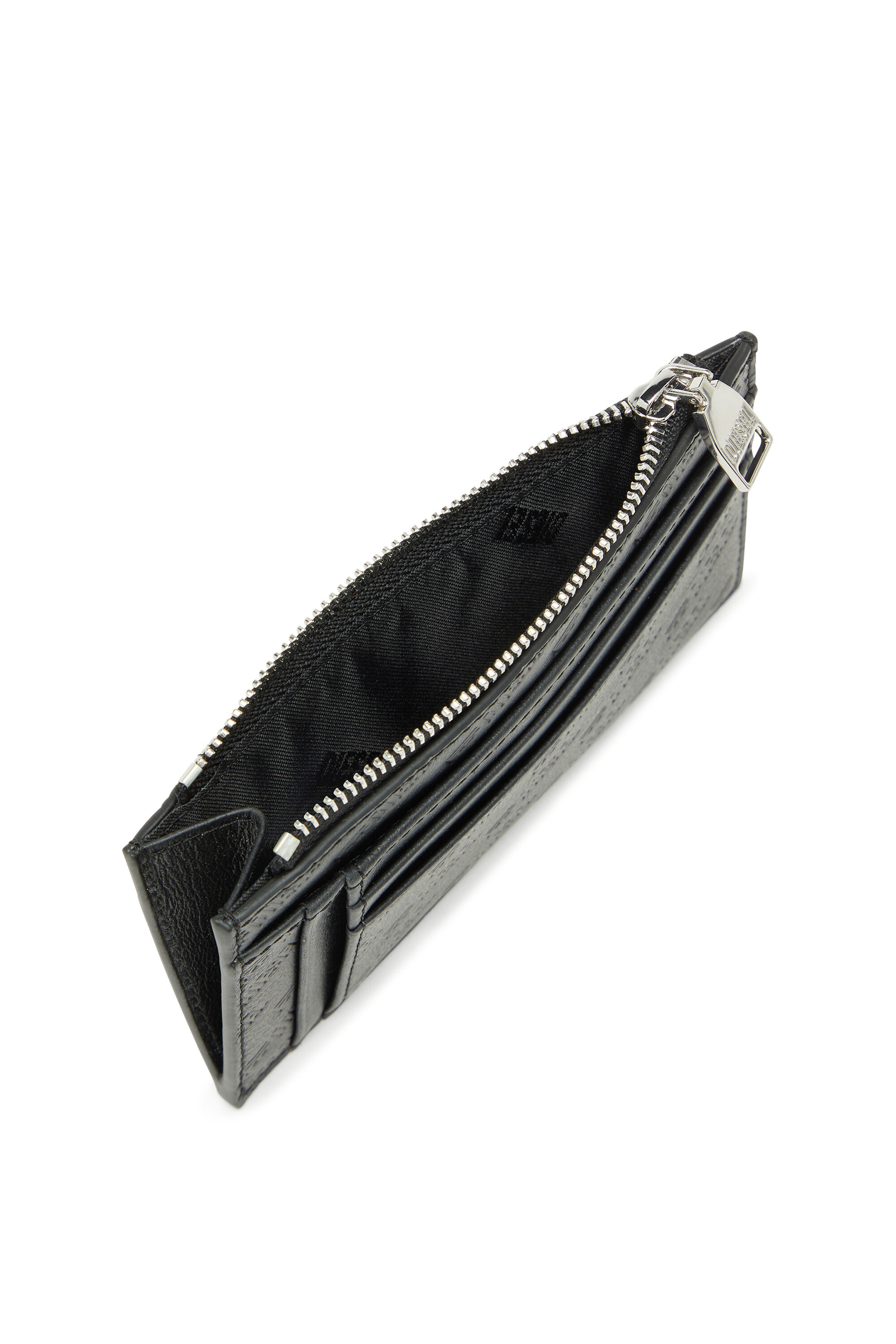 Diesel - MONOGRAM CARD CASE VI, Man's Embossed leather card holder with zip pocket in Black - 3