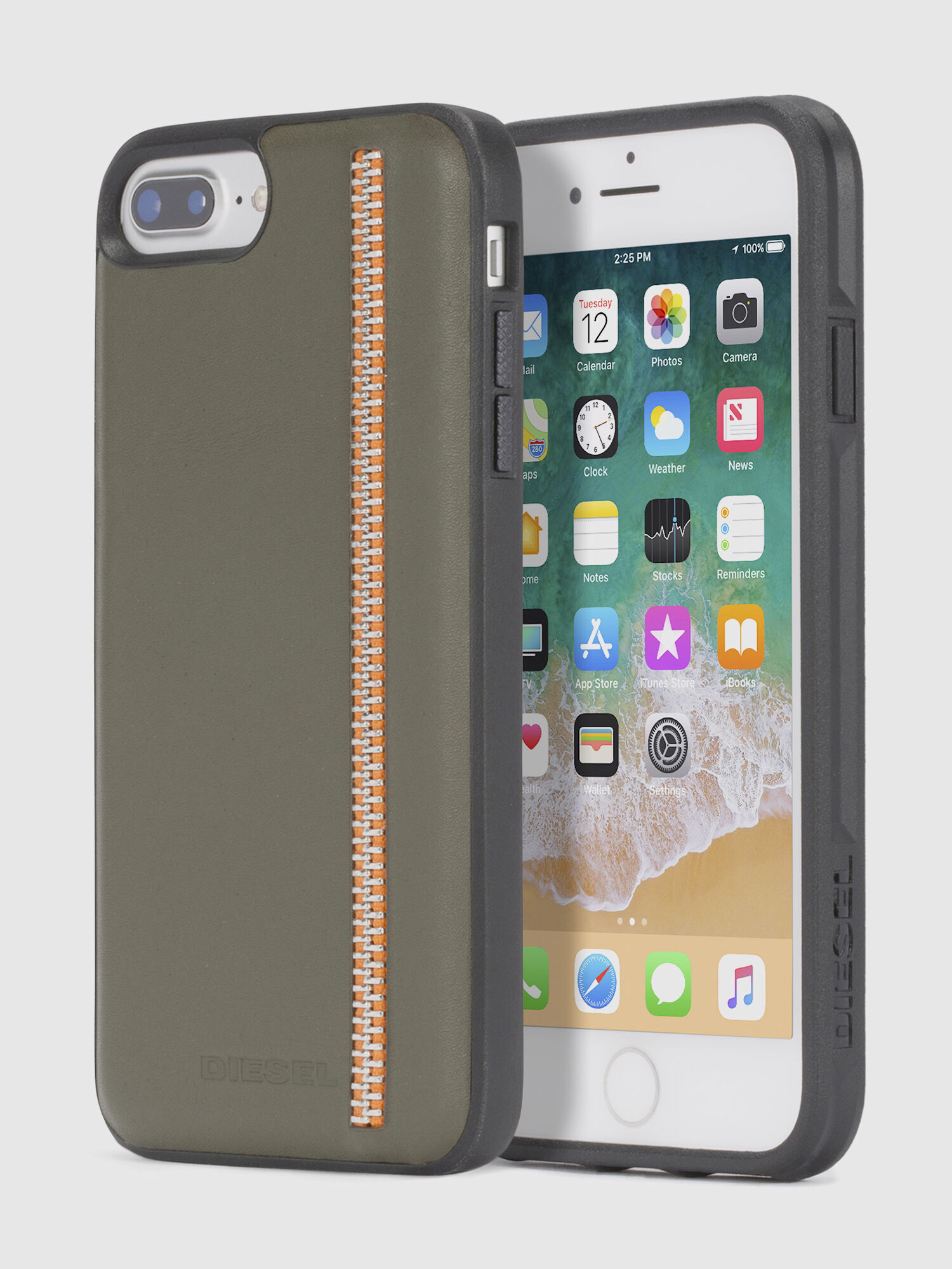 Diesel - ZIP OLIVE LEATHER IPHONE 8/7/6s/6 CASE, Coque en cuir olive avec zip, iPhone 8/7/6s/6 Mixte in Vert - 1
