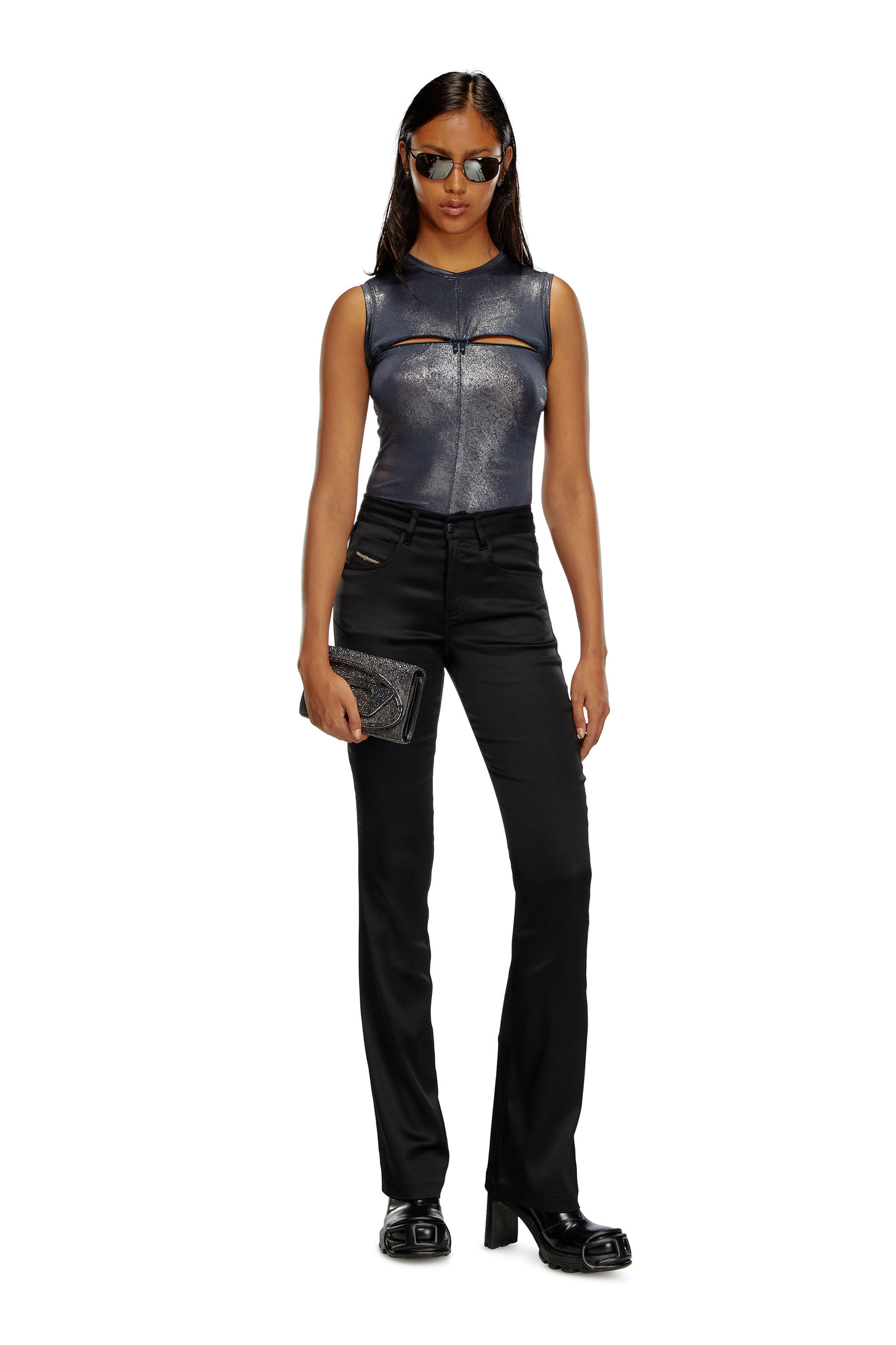 Diesel - T-VEZZY, Débardeur métallisé avec fente avant Femme in Bleu - 1