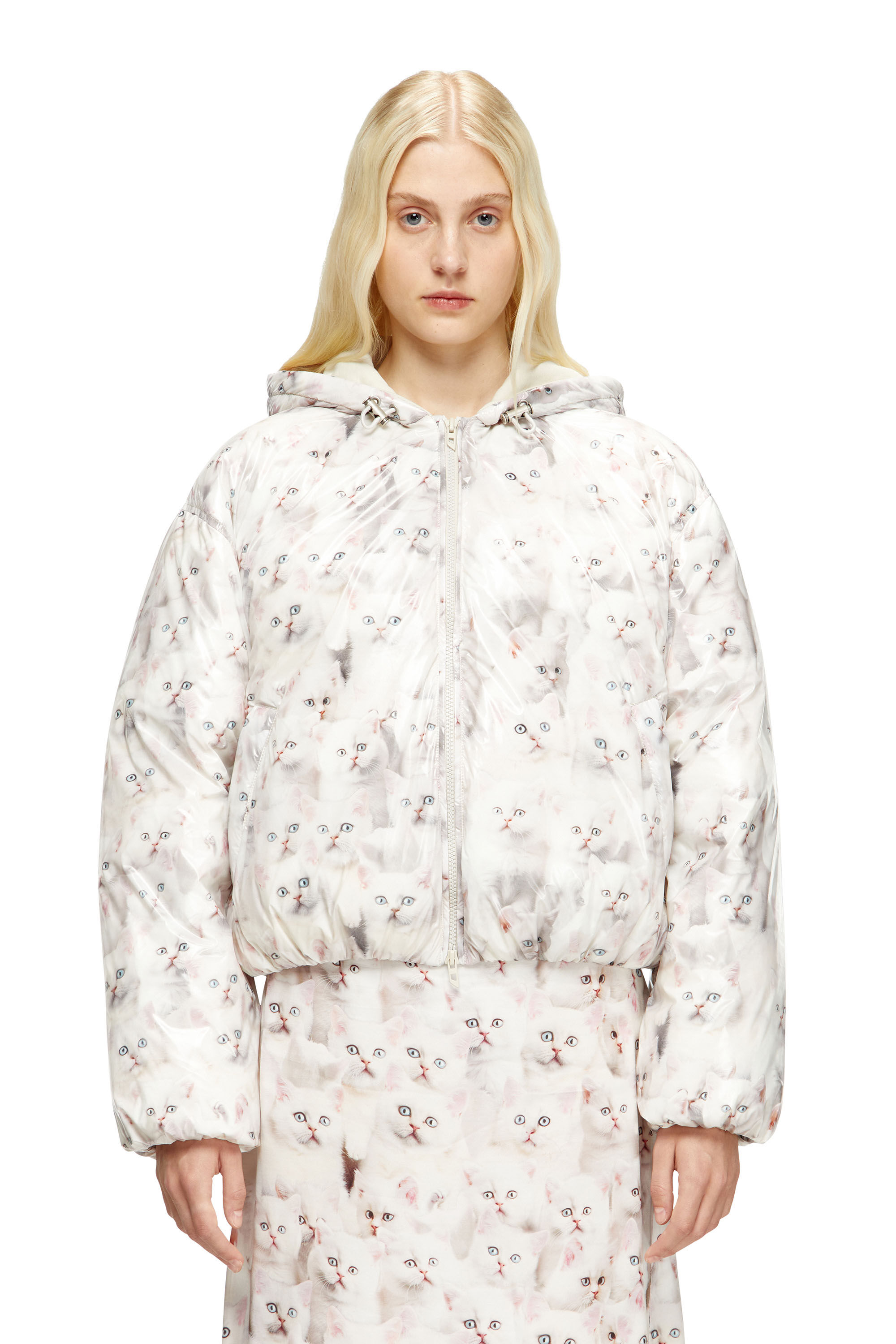 Diesel - W-INNER-R1, Veste matelassée avec imprimé chat Femme in Blanc - 3