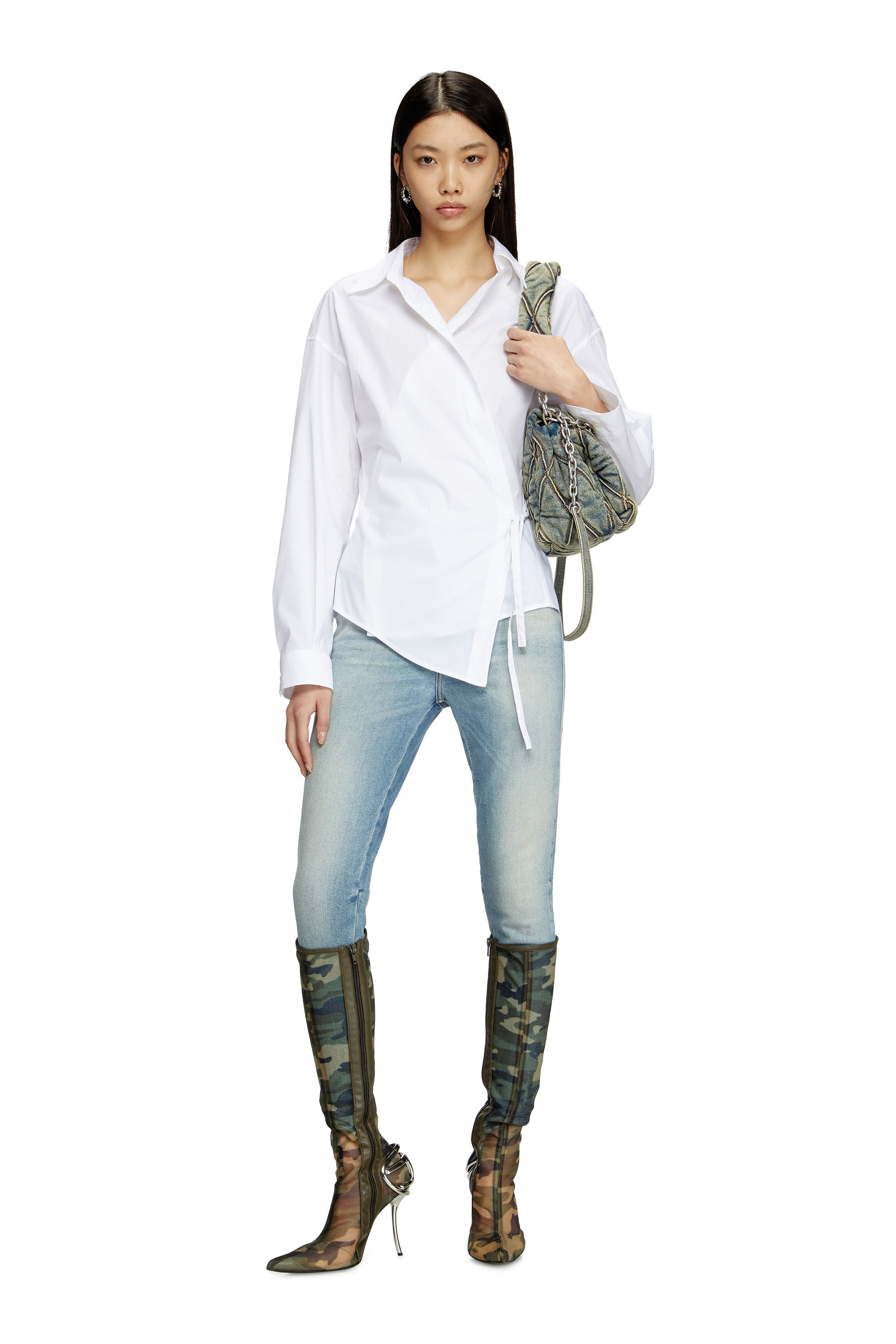 Diesel - C-DELPHI, Chemise portefeuille avec breloque logo Femme in Blanc - 1