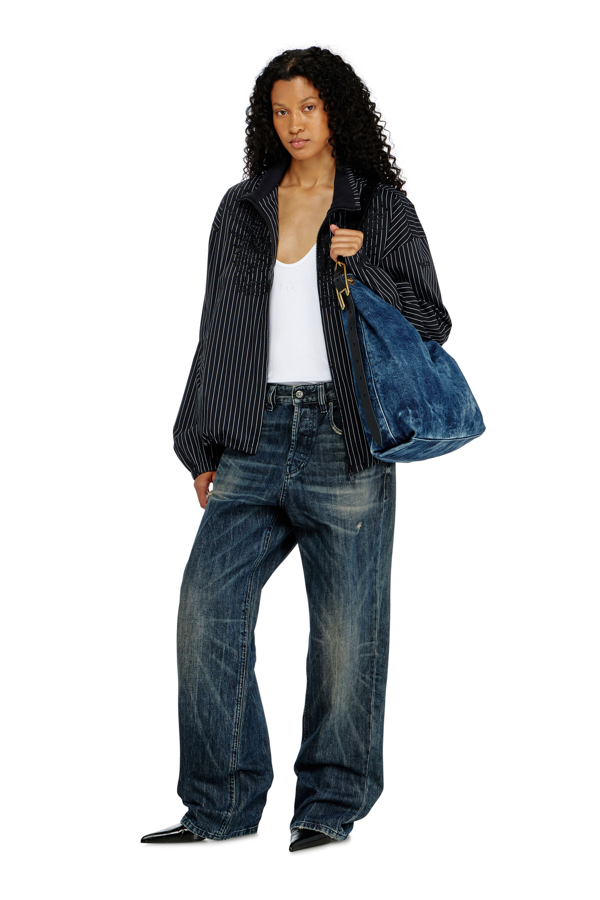Diesel - D-LINE HOBO L, D-Line-Sac hobo en denim Femme in Bleu - 1