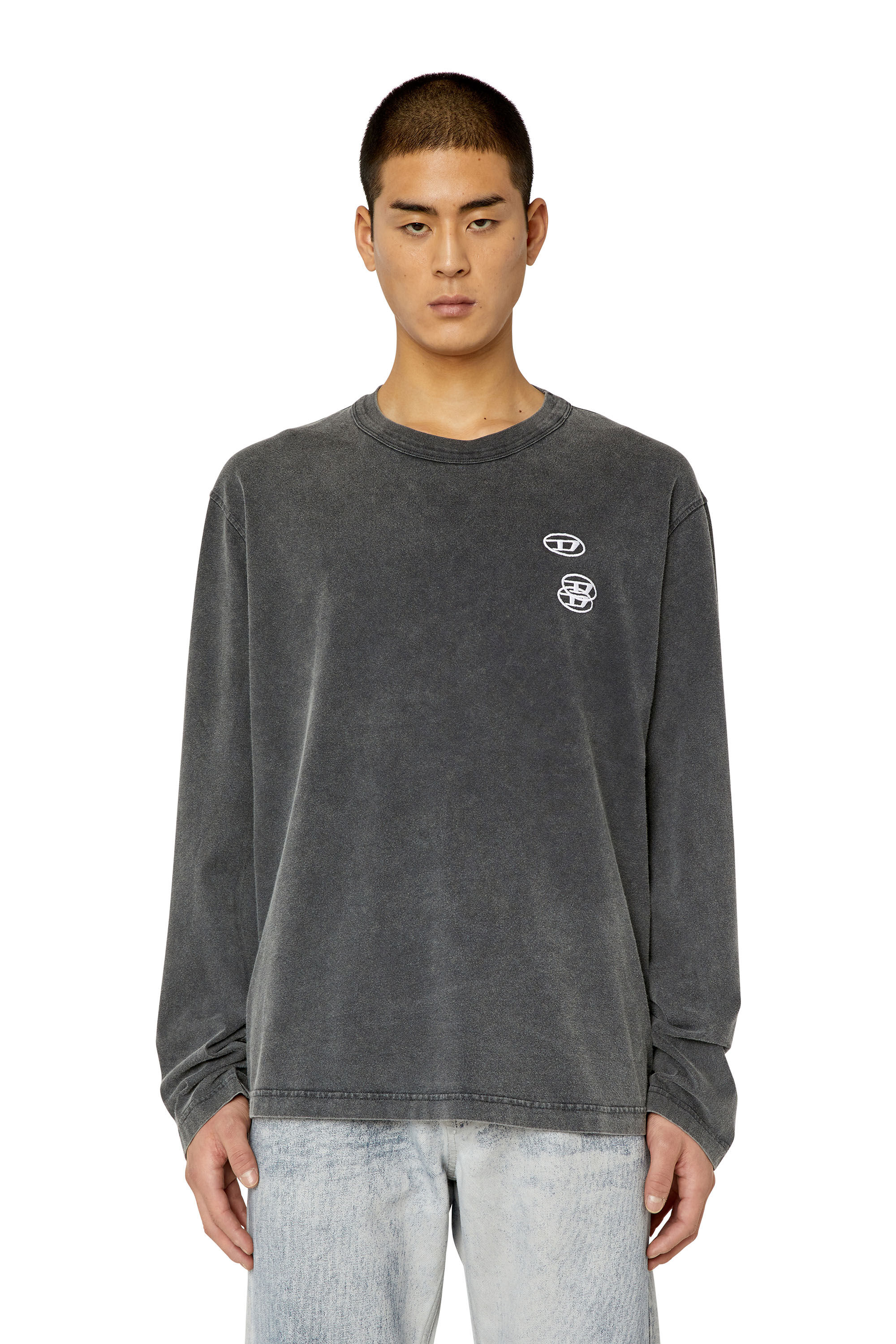 Diesel - T-CRANE-LS-SLITS, T-shirt avec triple logo brodé Homme in Noir - 3
