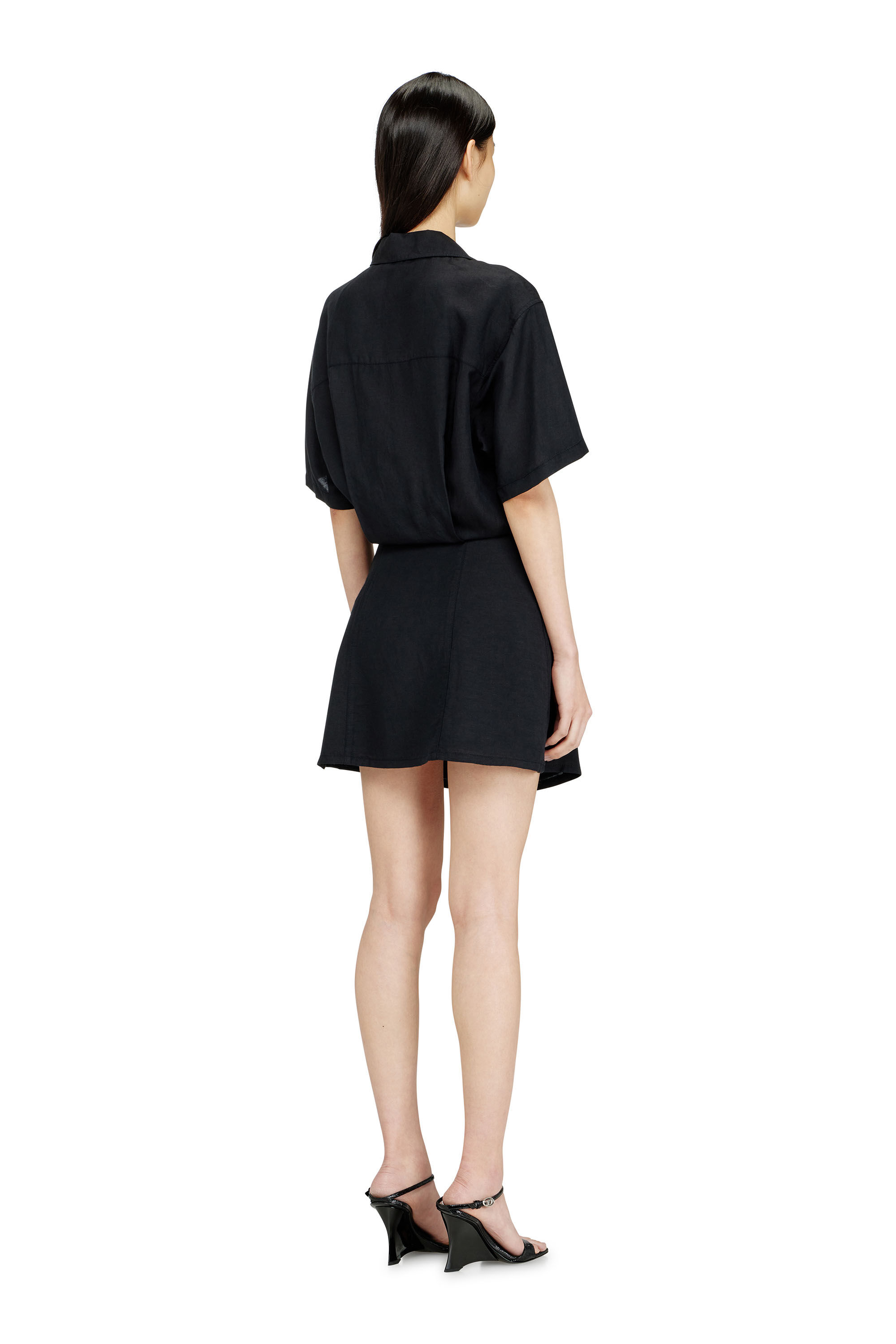 Diesel - D-STALL, Robe courte en m&eacute;lange de lin avec n&oelig;ud &agrave; la taille Femme in ToBeDefined - 3