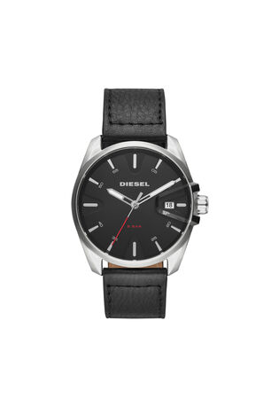 MS9 Chrono montre noire avec bracelet en cuir, 44 mm