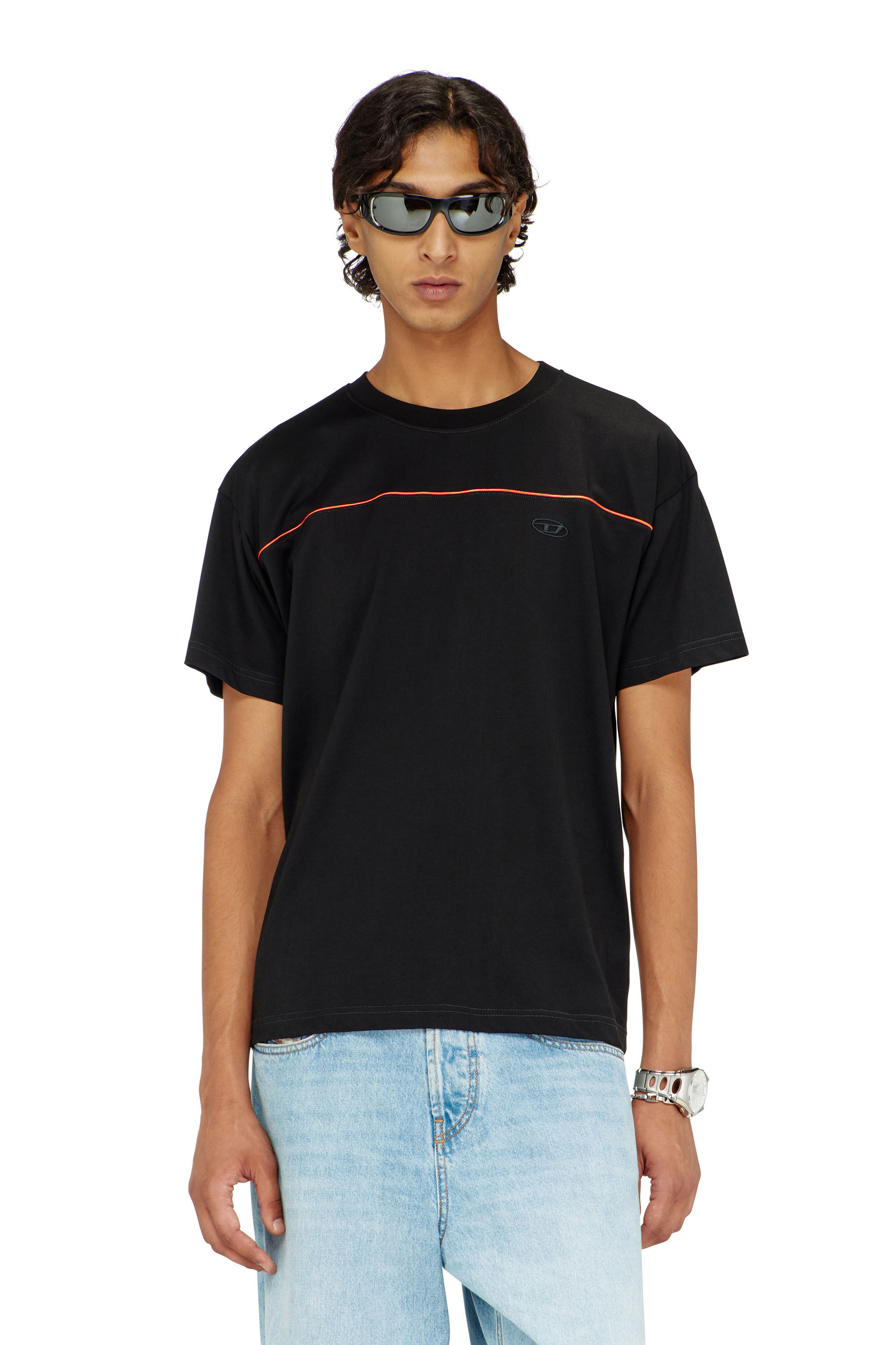 Diesel - T-NORM-PIPING, T-shirt avec passepoil contrastant Homme in Noir - 3