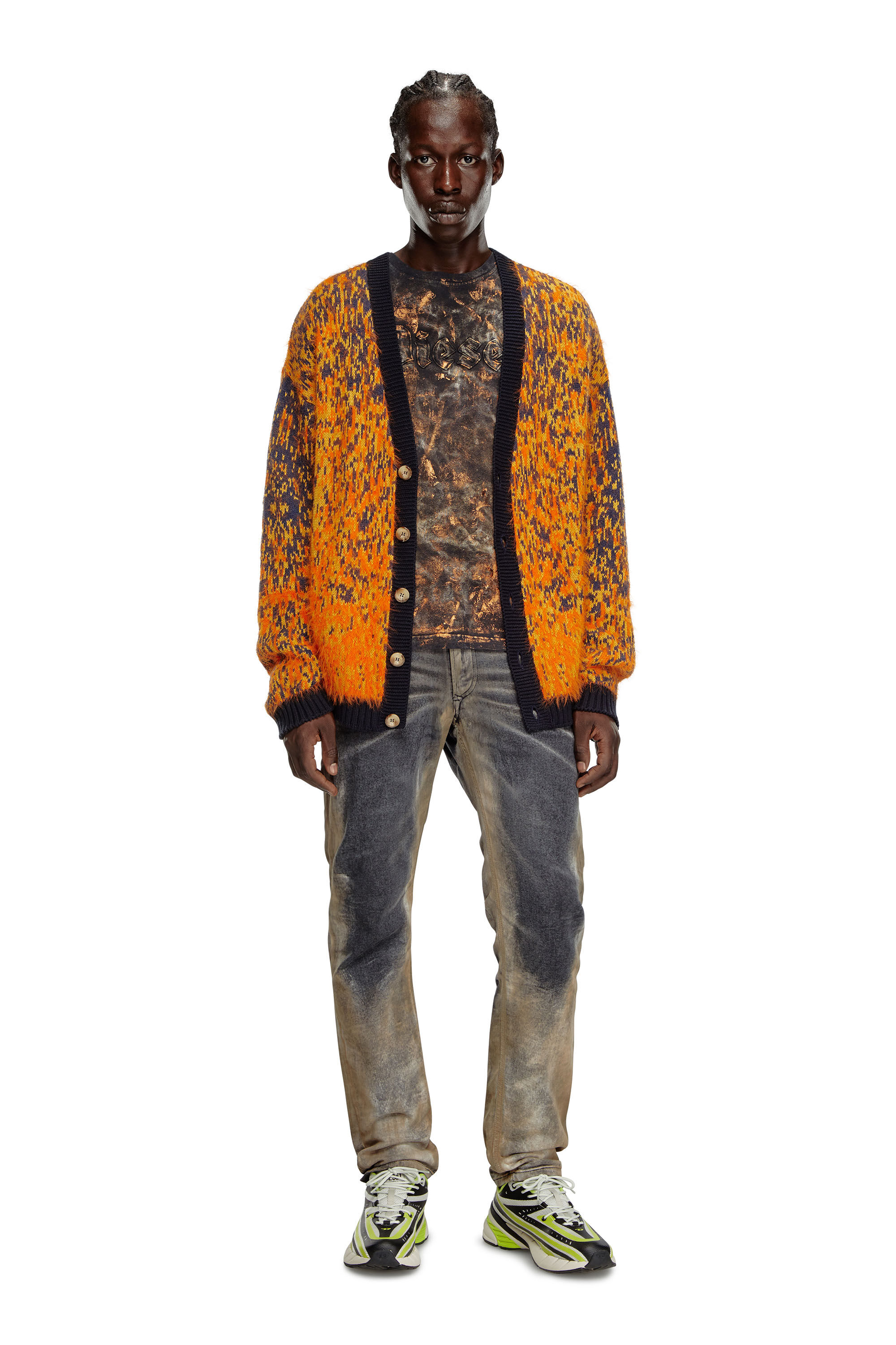 Cardigan duveteux avec motif abstrait Homme Orange Diesel