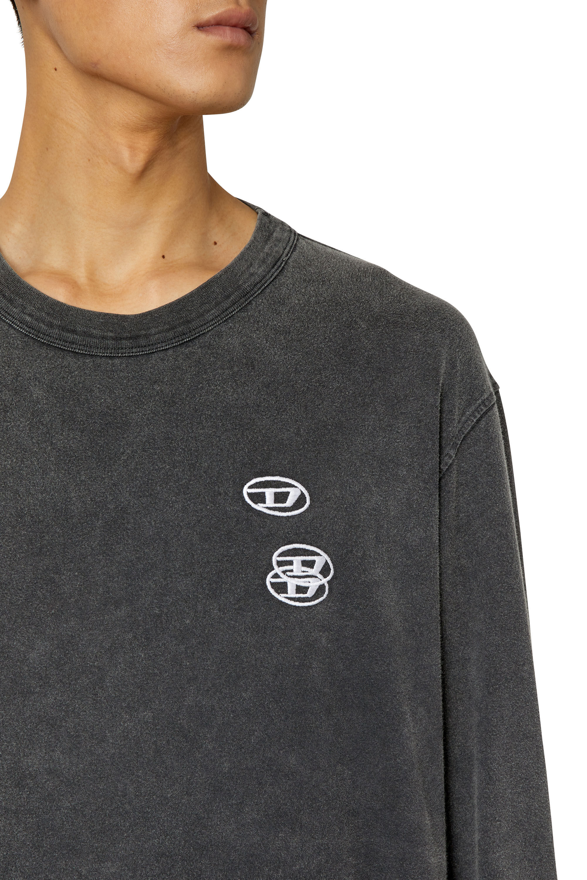 Diesel - T-CRANE-LS-SLITS, T-shirt avec triple logo brodé Homme in Noir - 6