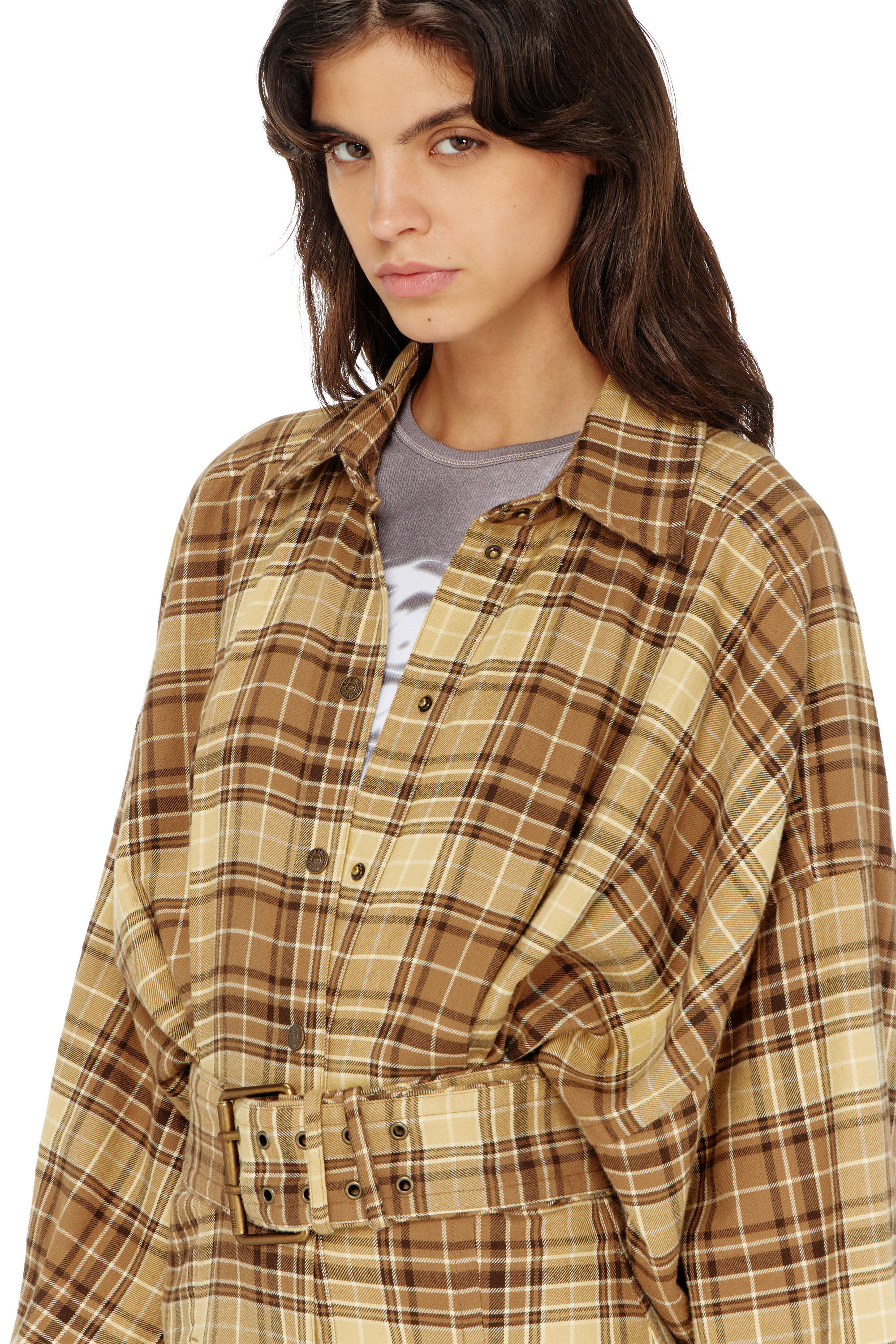 Diesel - D-EDALUS, Robe midi en flanelle &agrave; carreaux avec large ceinture Femme in ToBeDefined - 5
