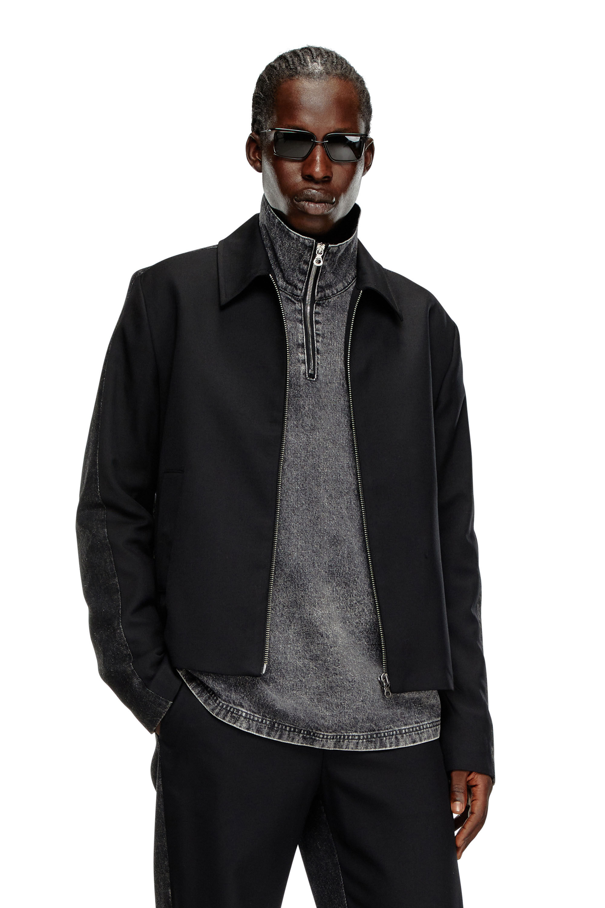 Blouson en laine melangee et denim Homme Noir Diesel