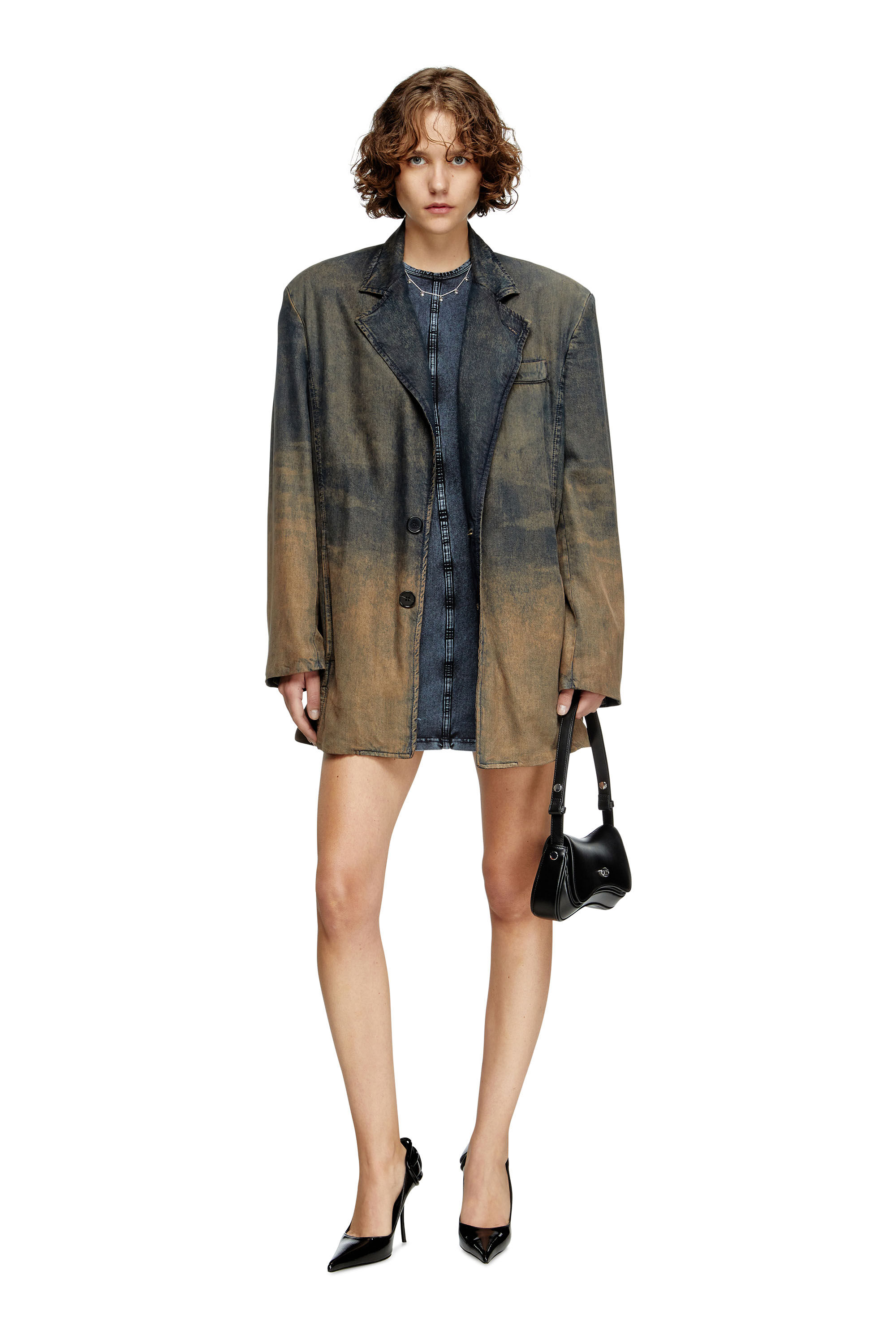 Diesel - D-CUPSLEEVES, Mini-robe en jersey effet denim Femme in Bleu - 6