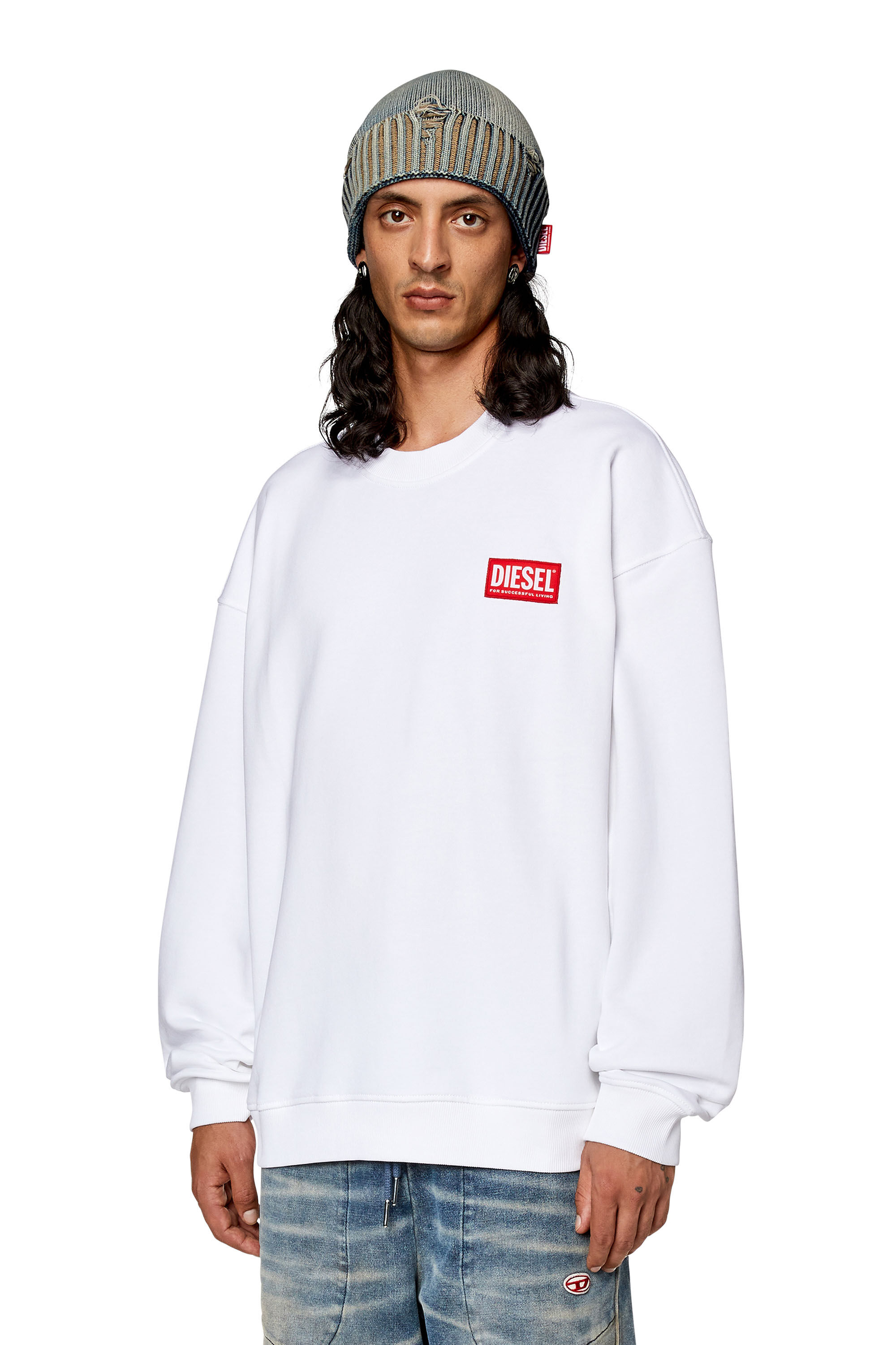 Diesel - S-NLABEL-L1, Man Oversized sweatshirt with logo patch in White - Image 3