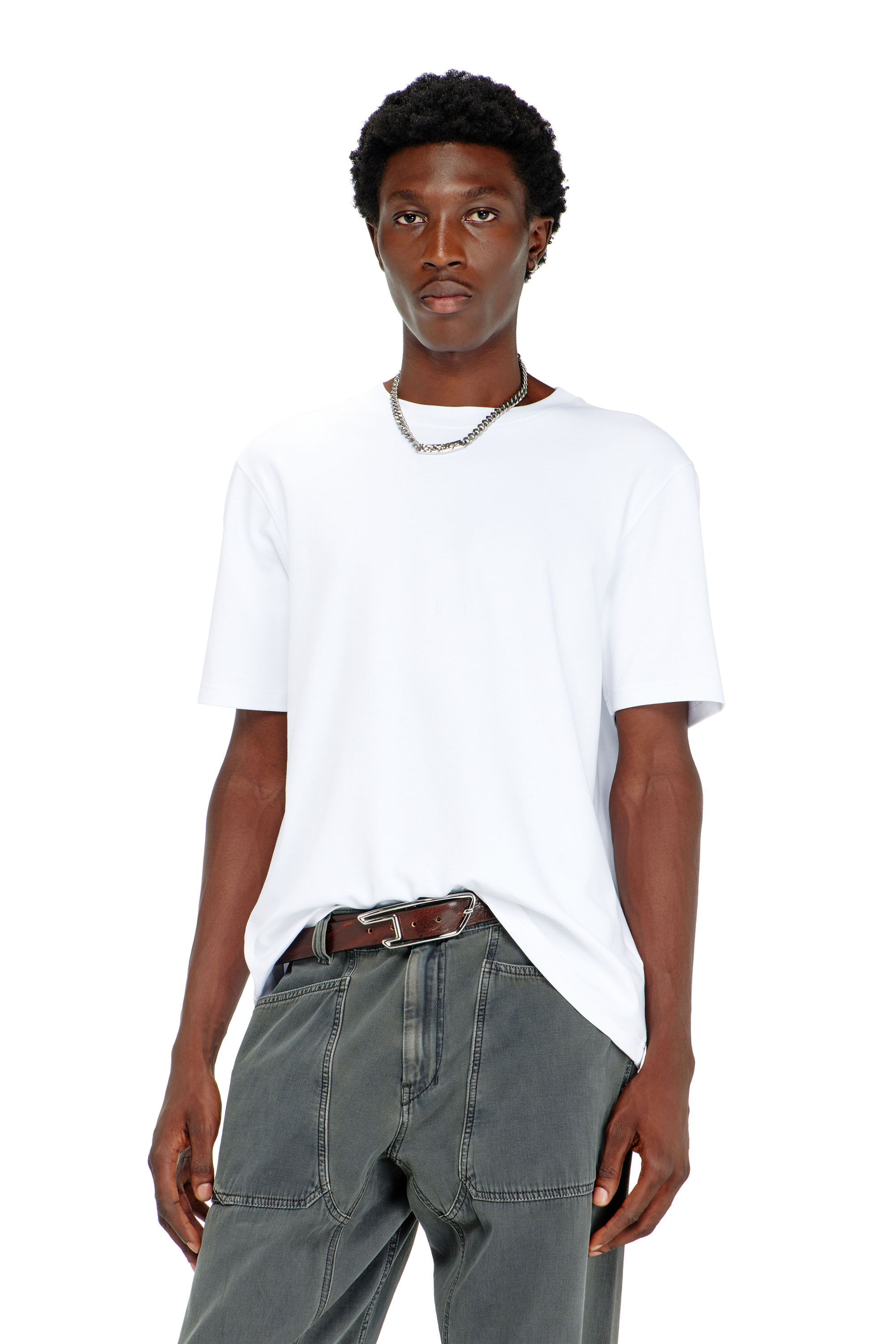 Diesel - T-ADJUST-AA2, T-shirt en interlock de coton avec logo brod&eacute; Homme in Blanc - 3