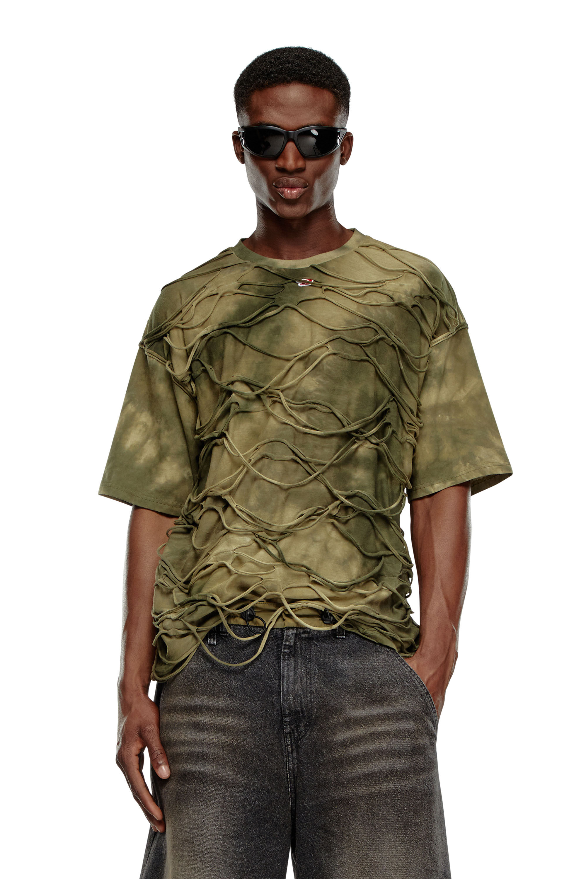 Diesel - T-BOXKET, Homme T-shirt avec fils flottants in Vert - Image 3