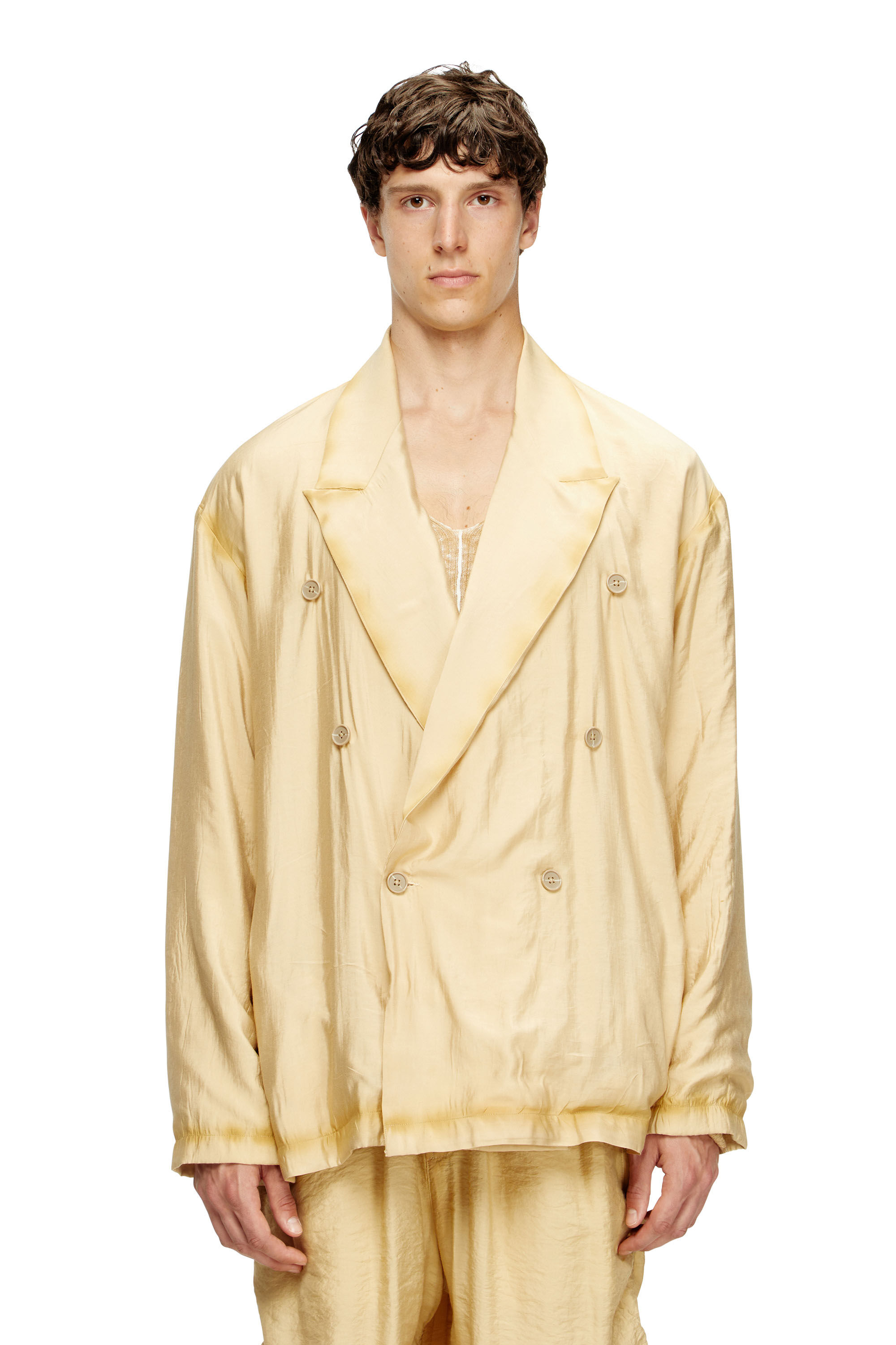 Diesel - J-KEYSERY, Blazer croisé en tissu froissé Homme in Beige - 2