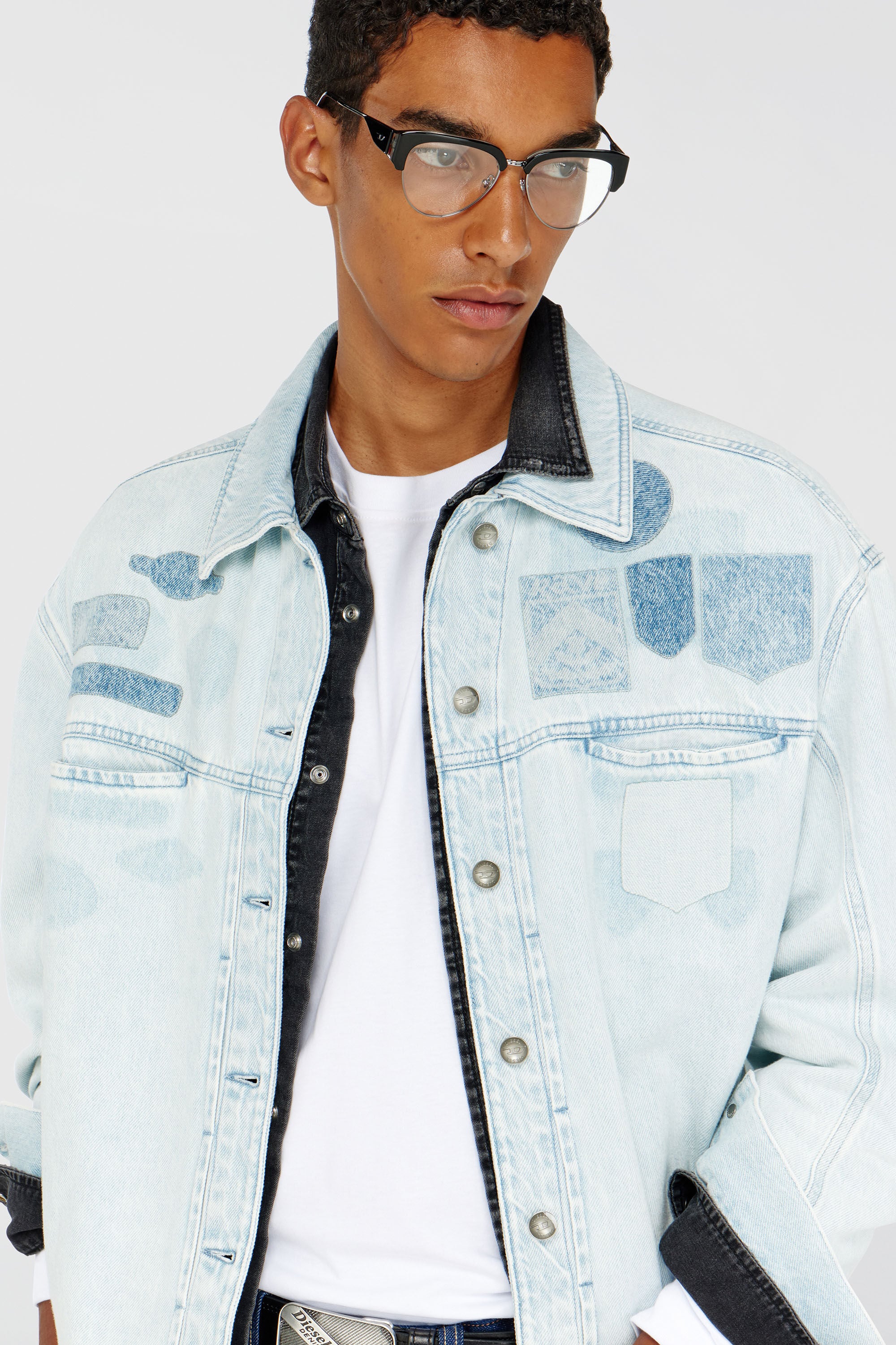 Diesel - D-RYMAVO-S, Chemise en denim effet patch Mixte in Bleu - 5