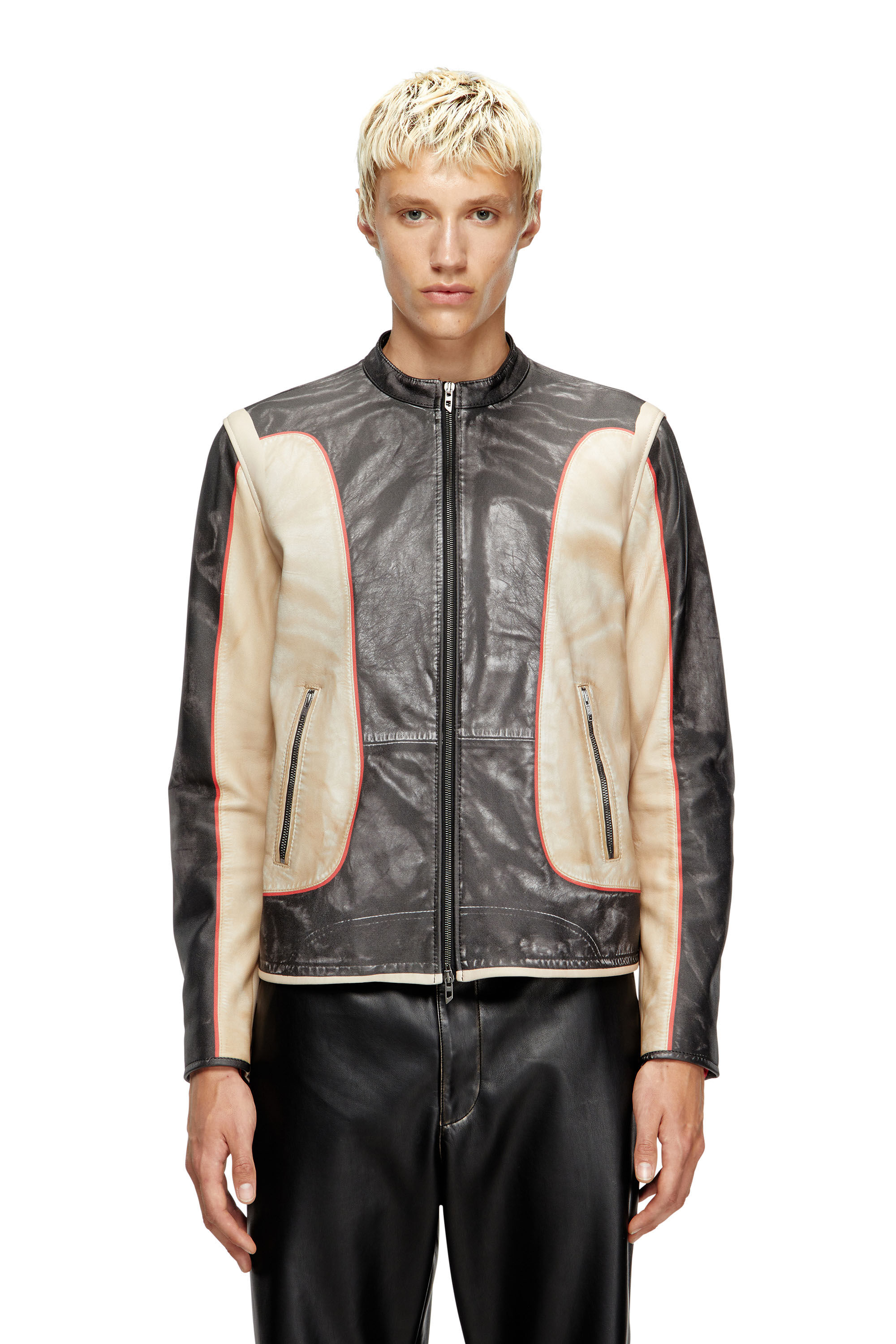 Diesel - L-EVERT, Veste de motard en cuir effet trompe-l'œil Homme in Polychrome - 3