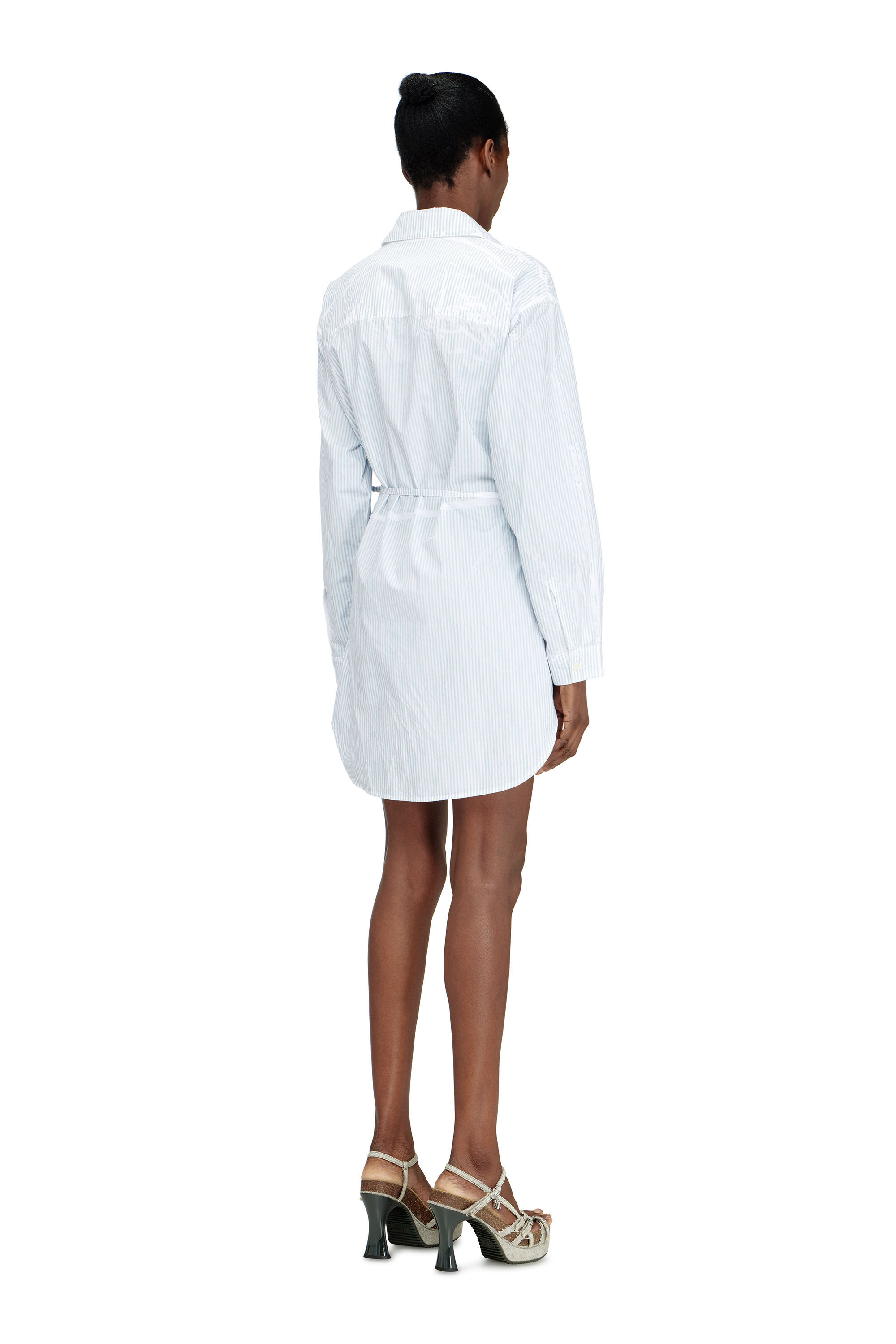 Diesel - D-DELPHOS-S2, Robe portefeuille courte en popeline &agrave; fines rayures Femme in Bleu - 4