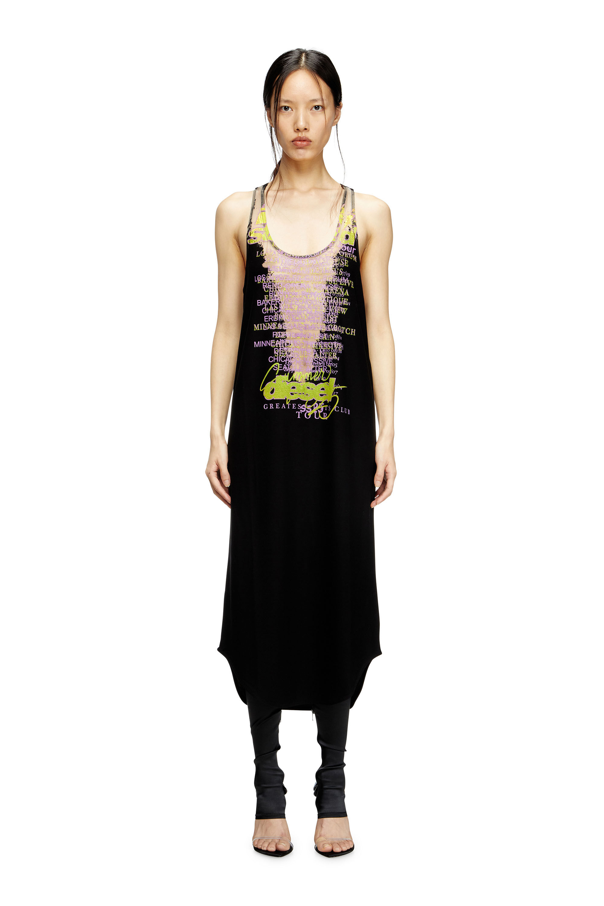 Diesel - D-SHANY-LONG, Robe débardeur sans manches avec imprimé paroles Femme in Noir - 3