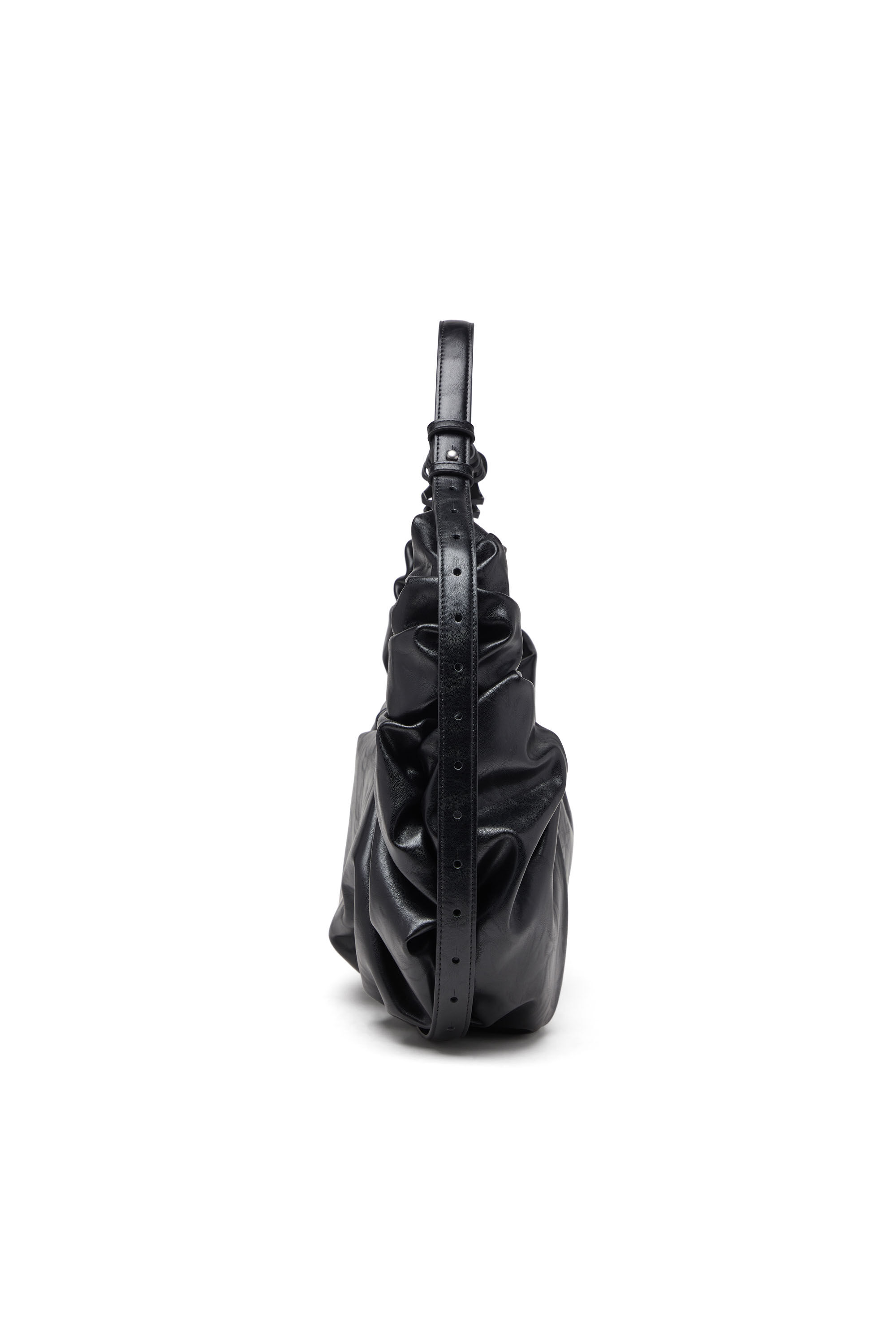 Diesel - GRAB-D HOBO L, Grand sac hobo froissé en PU brillant Femme in Noir - 4