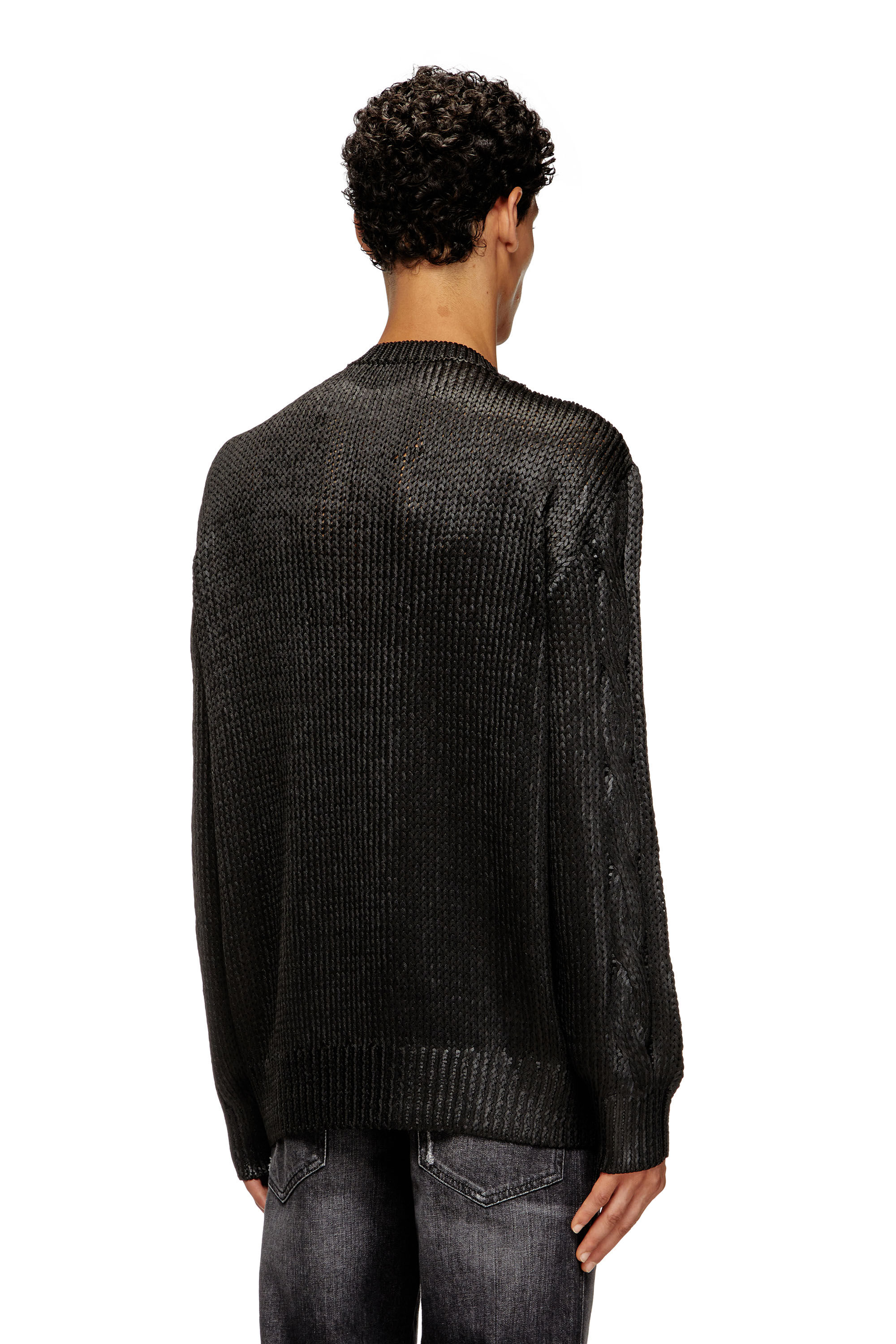 Diesel - K-MICHIU, Pull torsadé avec effet brillant Homme in Noir - 3