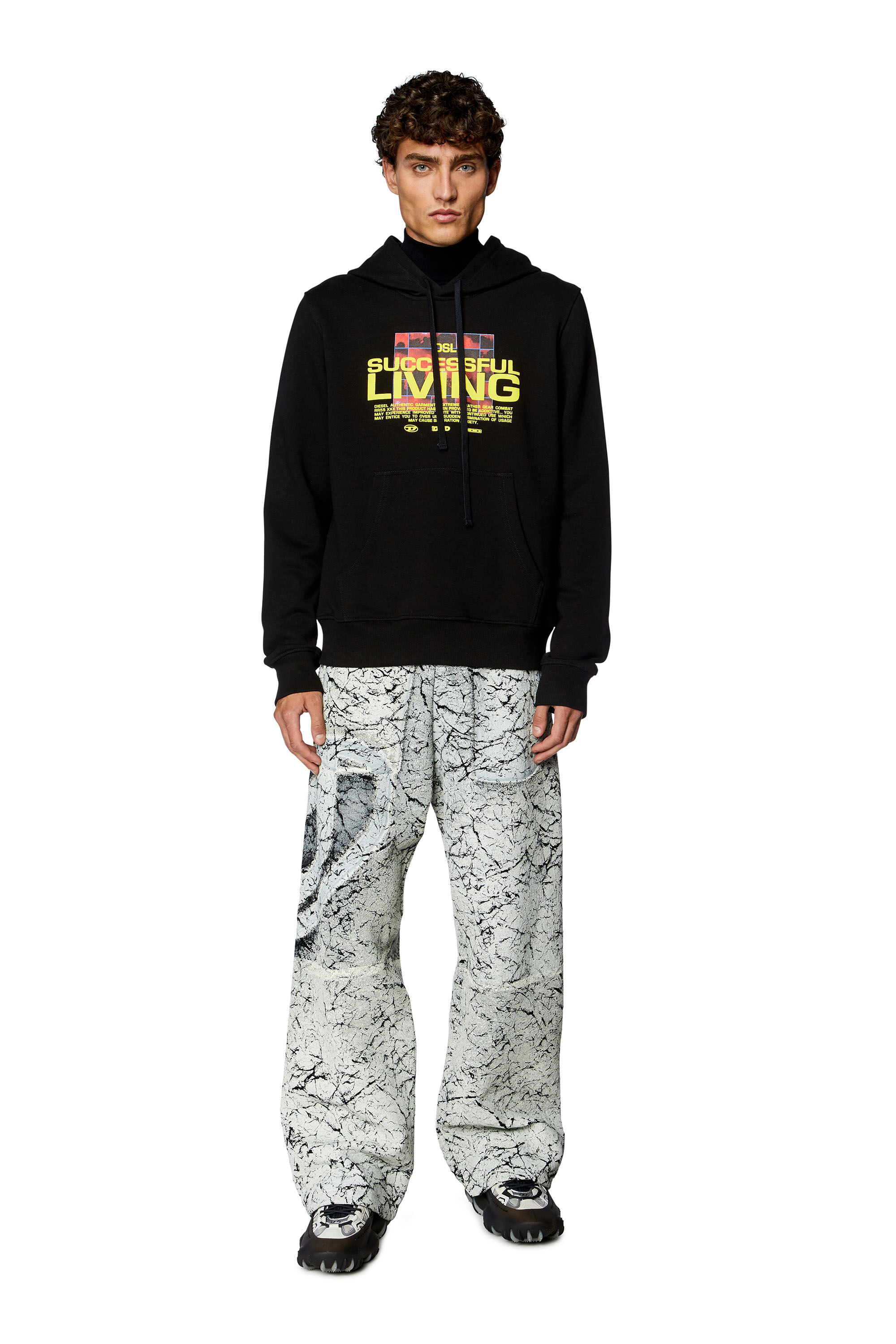 Diesel - S-GINN-HOOD-N1, Sweat-shirt à capuche avec lettrage à encre gonflante Homme in Noir - 1