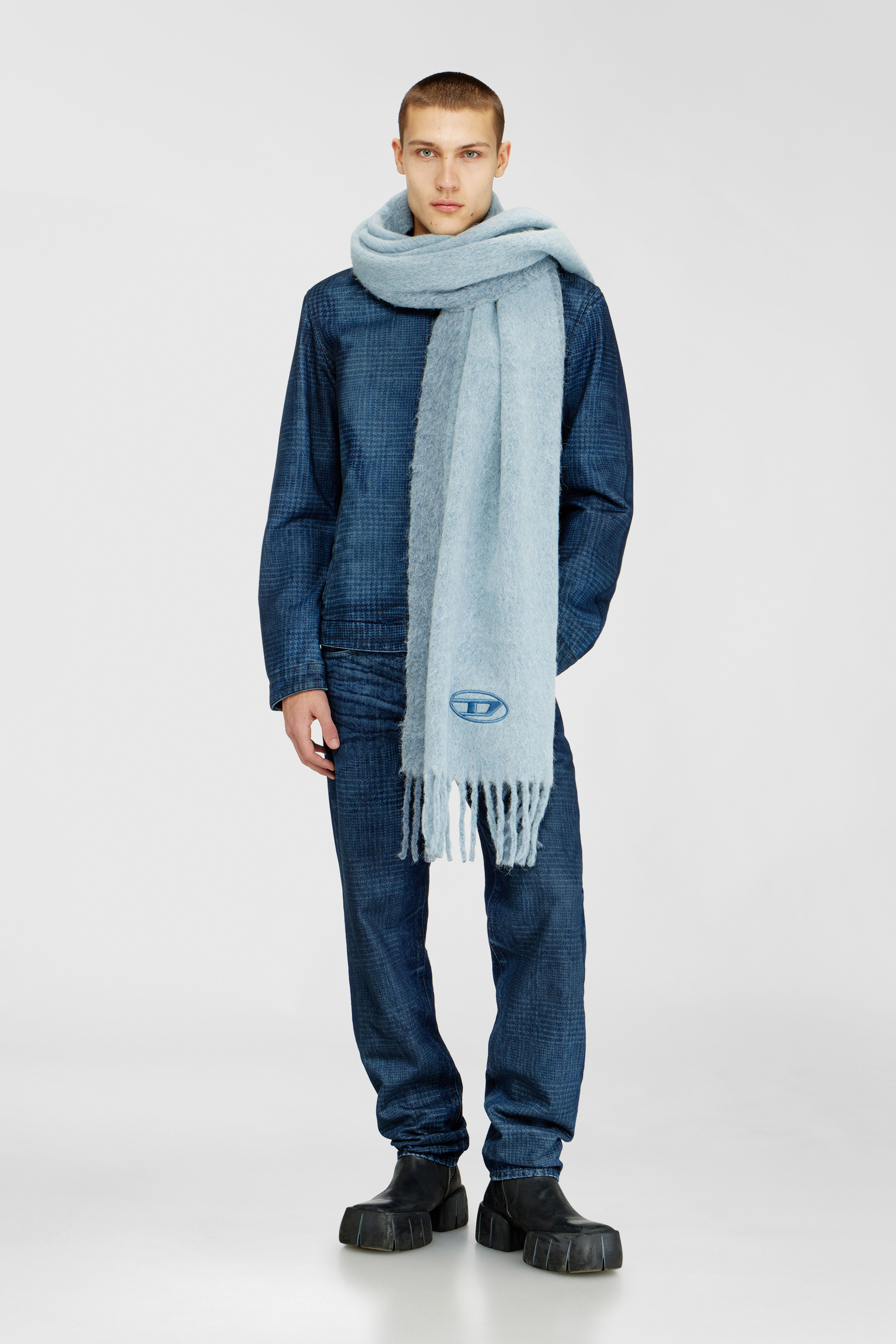 Diesel - S-OLID, &Eacute;charpe en m&eacute;lange de laine avec rayures contrast&eacute;es Homme in Bleu - 4