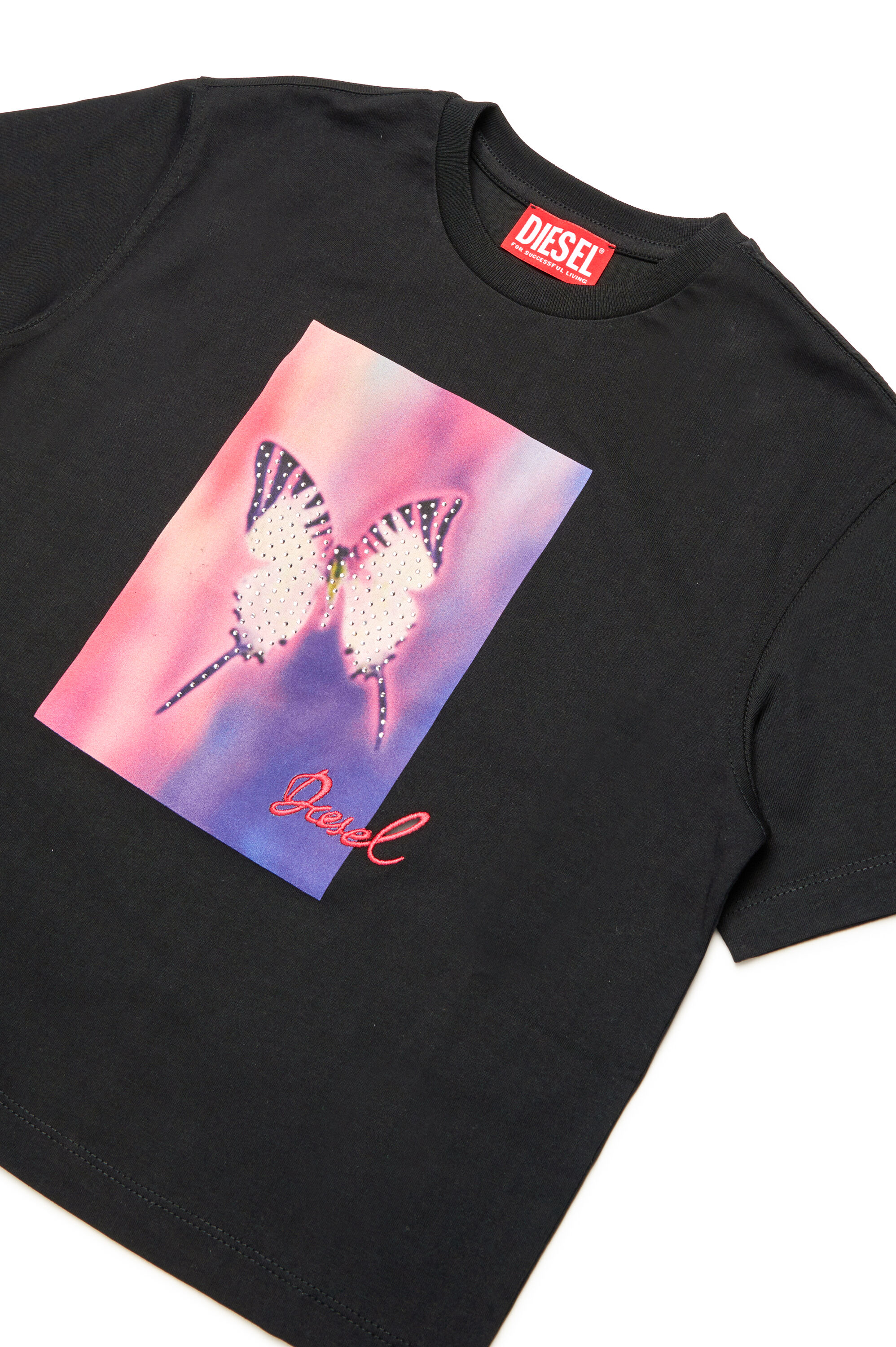 Diesel - TDANNYL1, T-shirt avec imprimé papillon strass Femme in Noir - 3