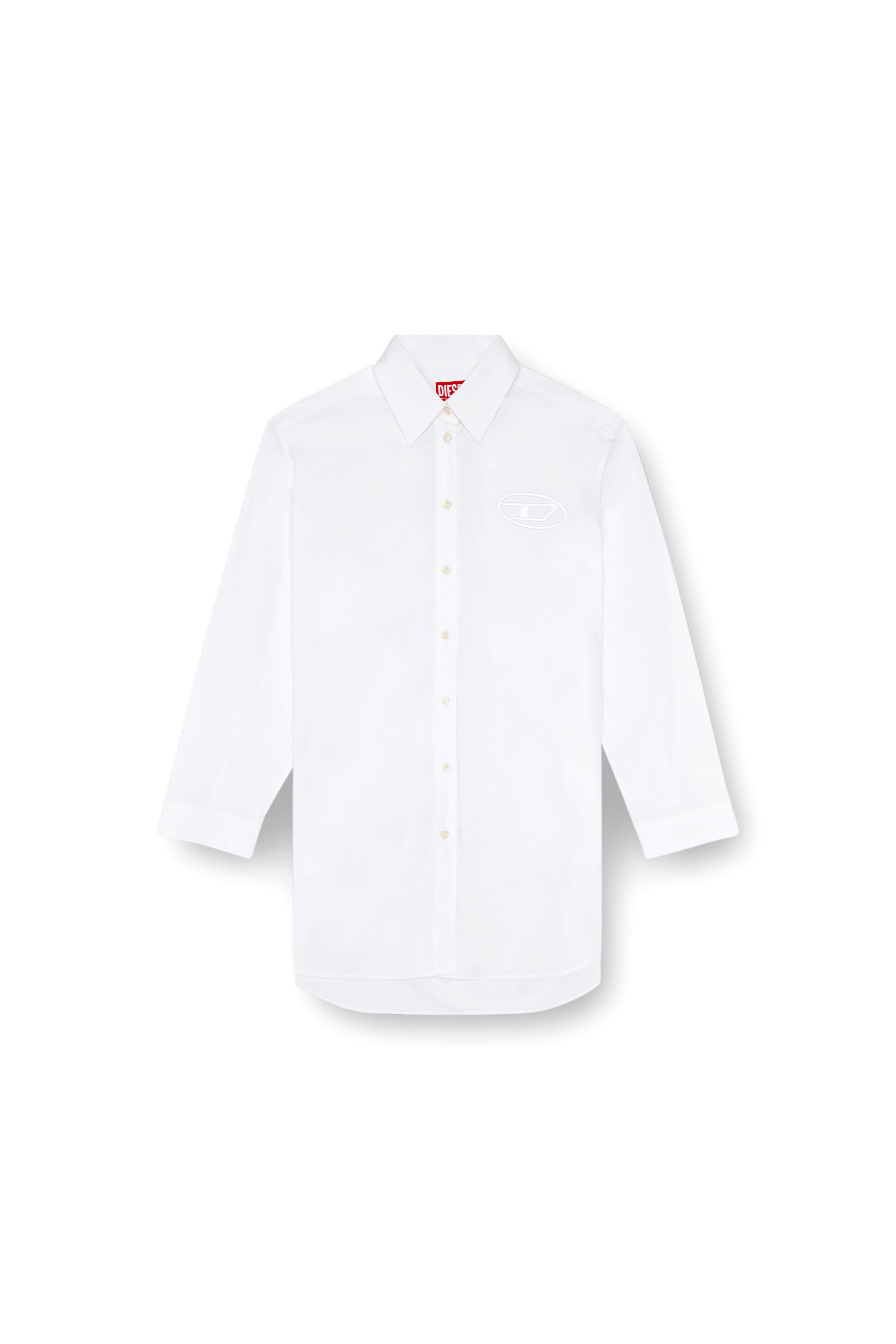 Diesel - D-DALIS, Robe chemise courte avec logo brodé Femme in Blanc - 2