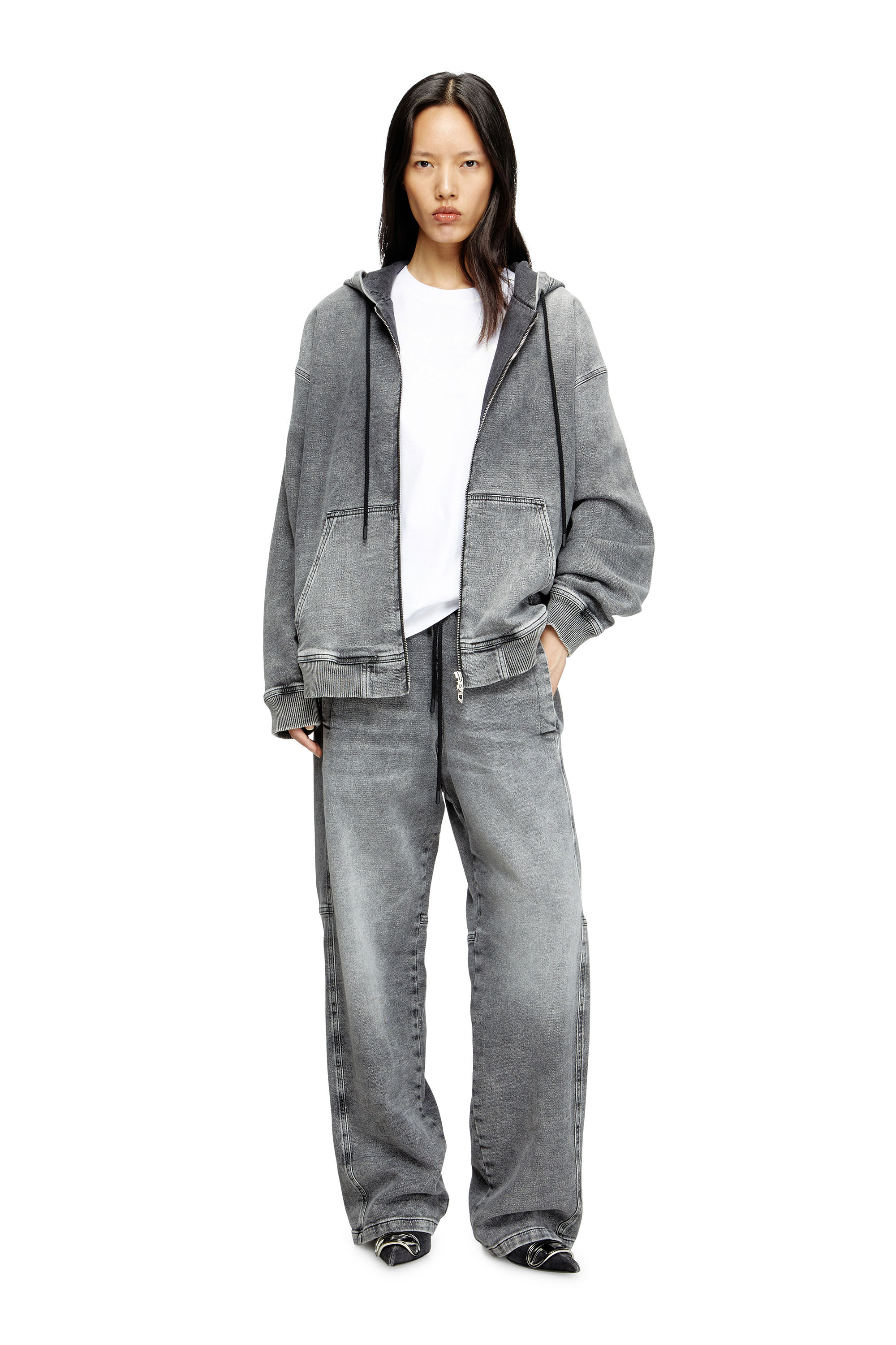 Diesel - HS D-GIRI-S TRACK, Sweat-shirt à capuche zippé en Track Denim effet marbré Mixte in Gris - 6