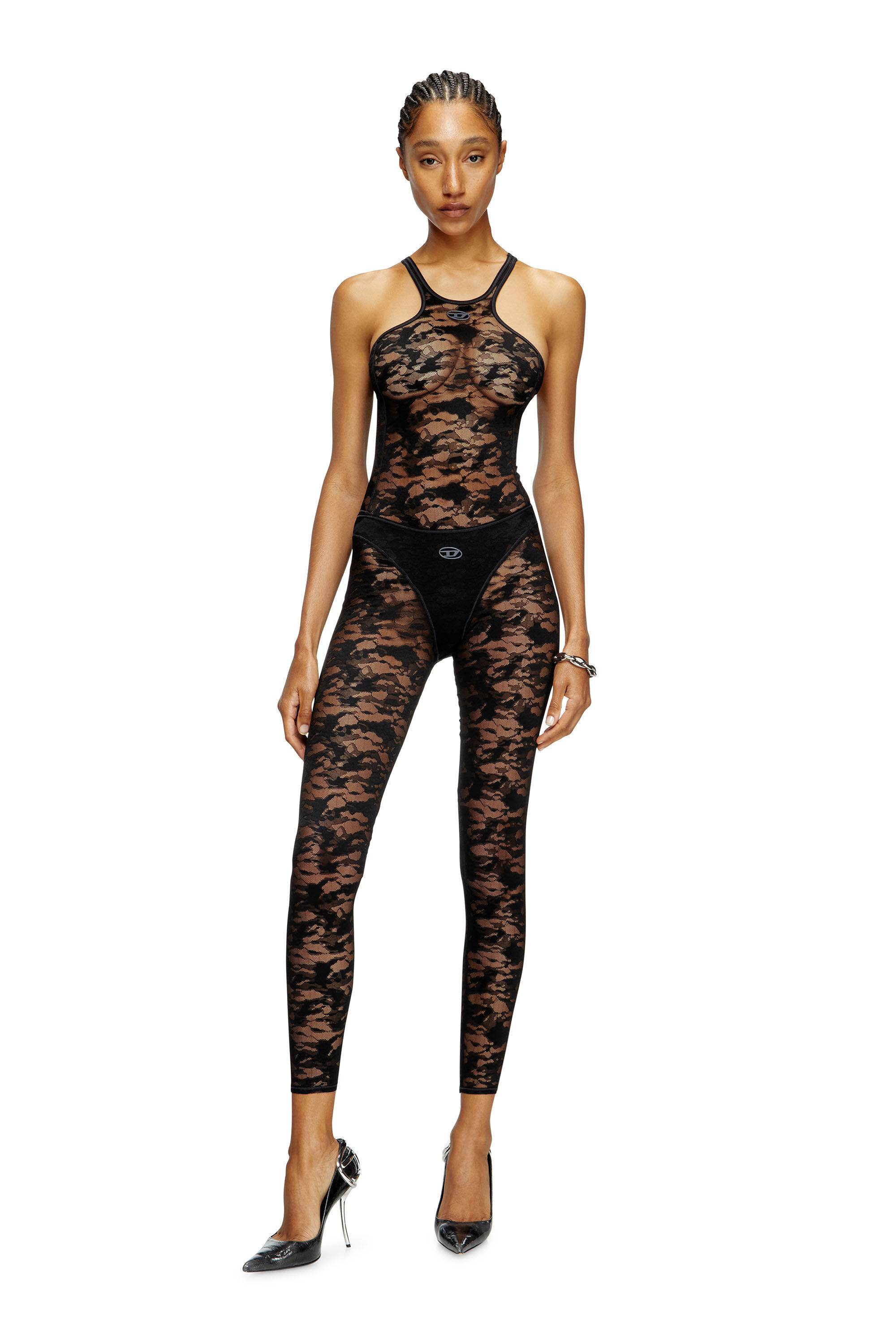 Diesel - CLAIRE-UTLT, Legging en dentelle camouflage Femme in Noir - 1