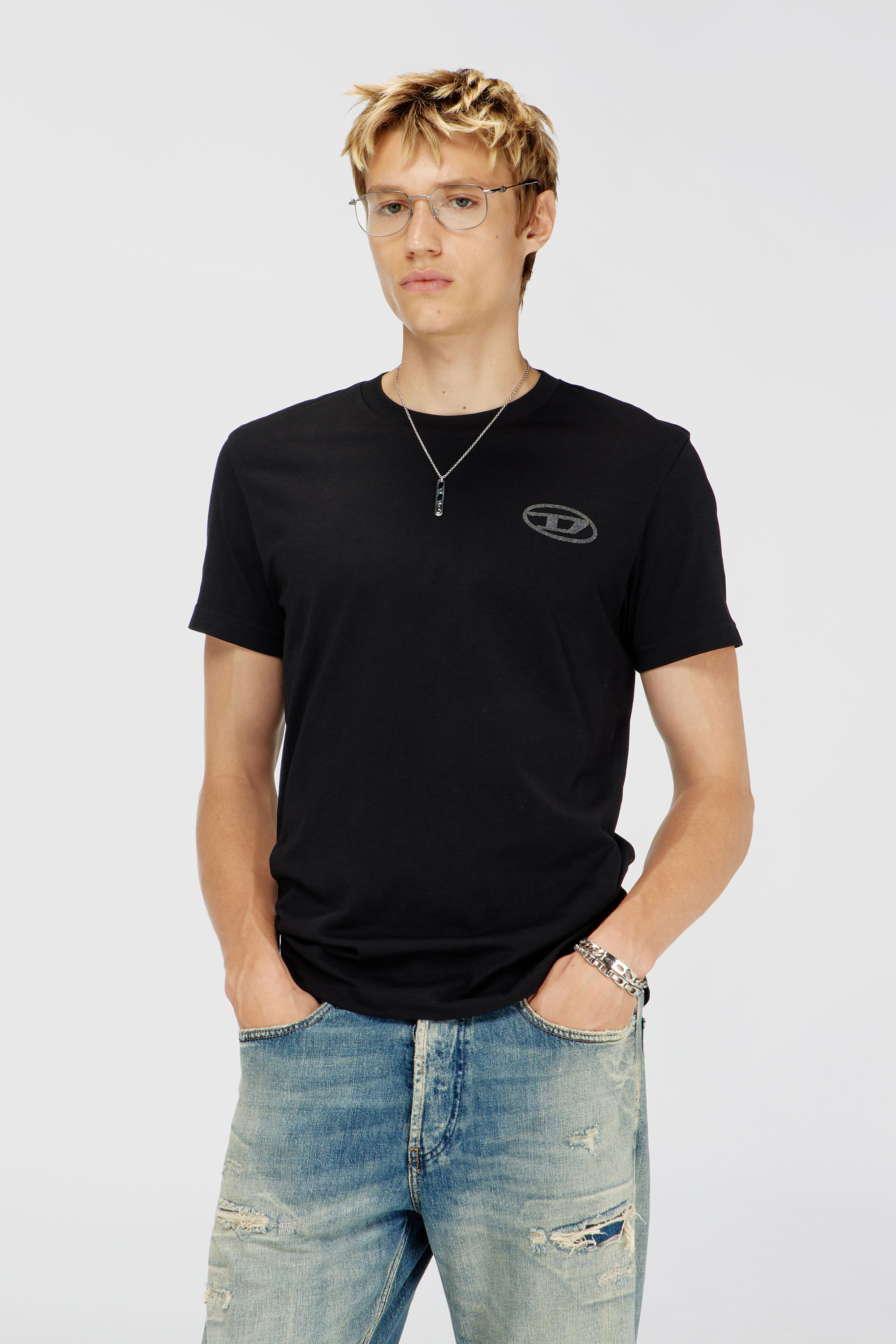 Diesel - T-DIEGO-T92, T-shirt en coton avec logo Oval D Homme in Noir - 3