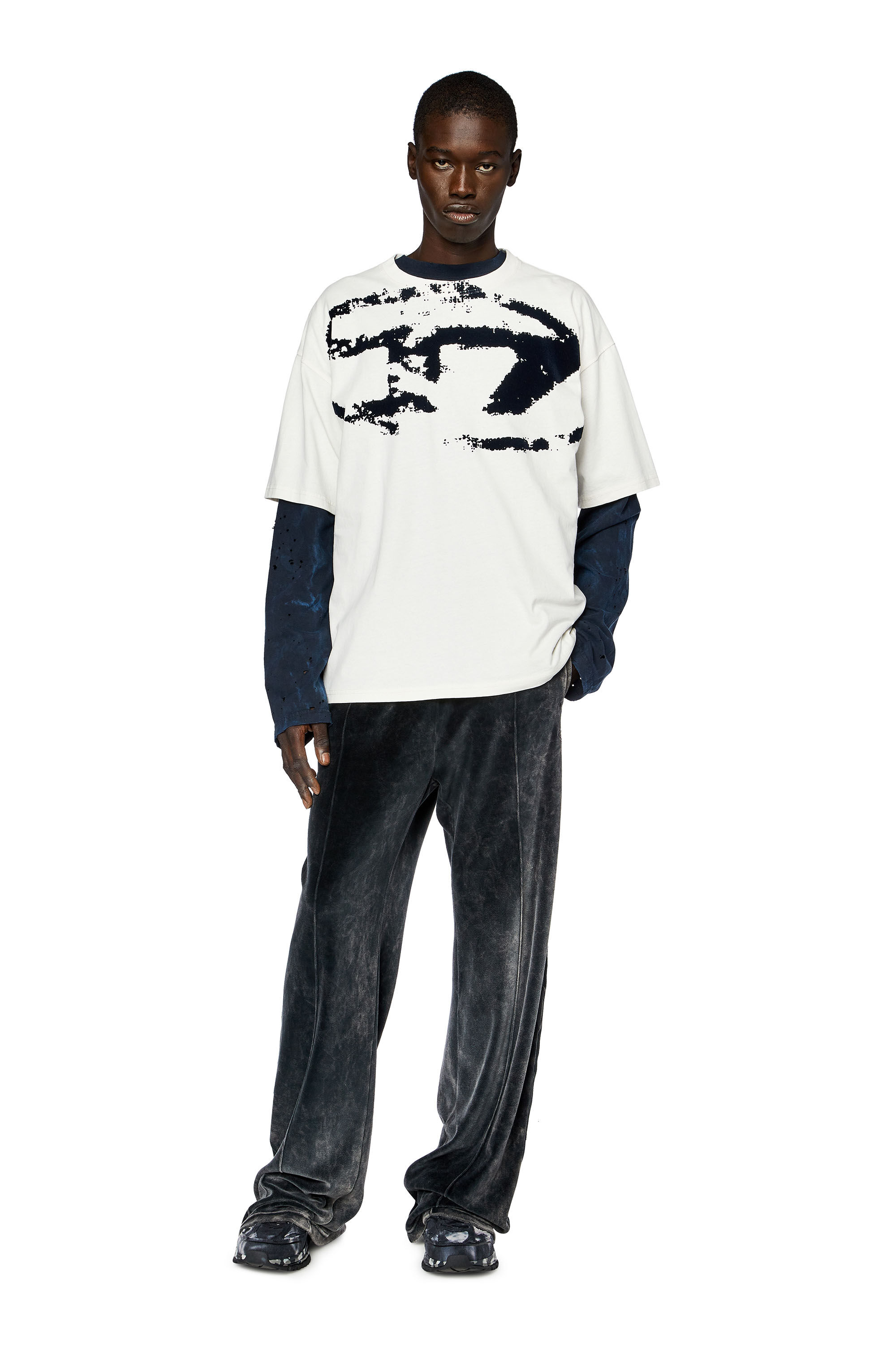 ★DIESEL★ T Boxt N14 T-Shirt White A130490DQAU141A A130490D Men's heavyweight T-shirt with flocked logo | White | Diesel