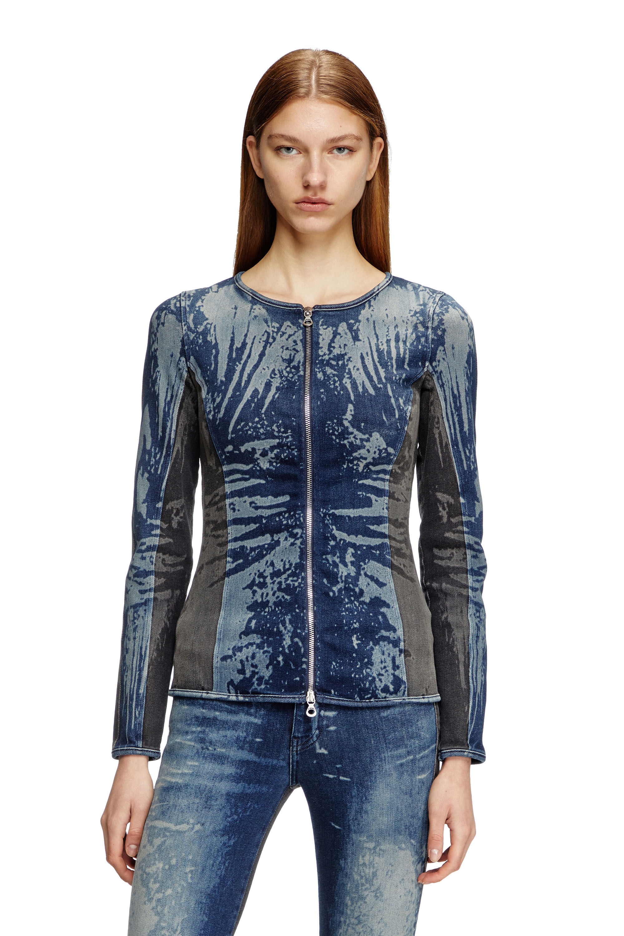 Diesel - DE-GARY-S, Top zippé en denim bicolore Femme in Bleu - 3