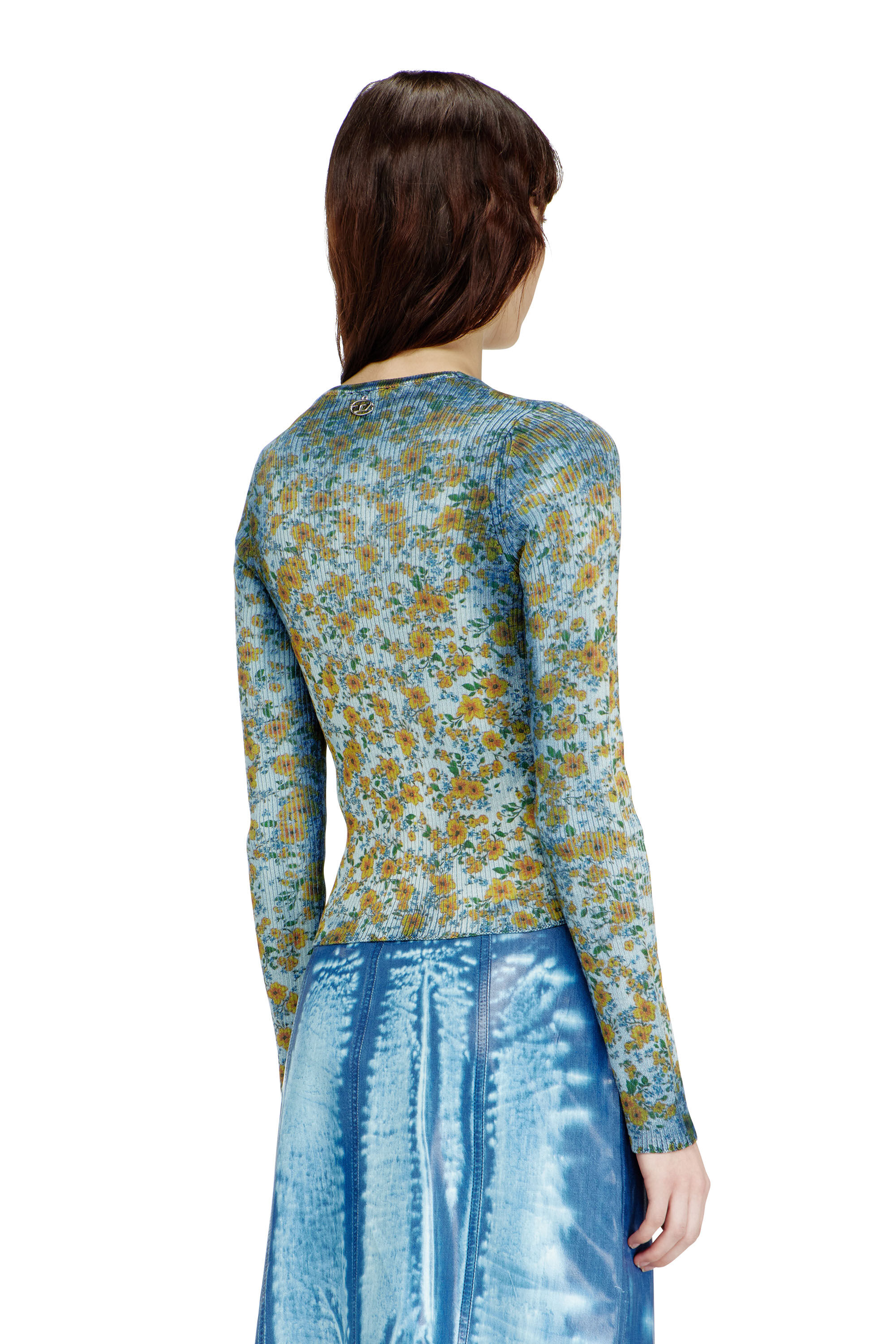 Diesel - M-EGE, Haut en maille c&ocirc;tel&eacute;e avec effet floral radiographique Femme in Bleu - 4