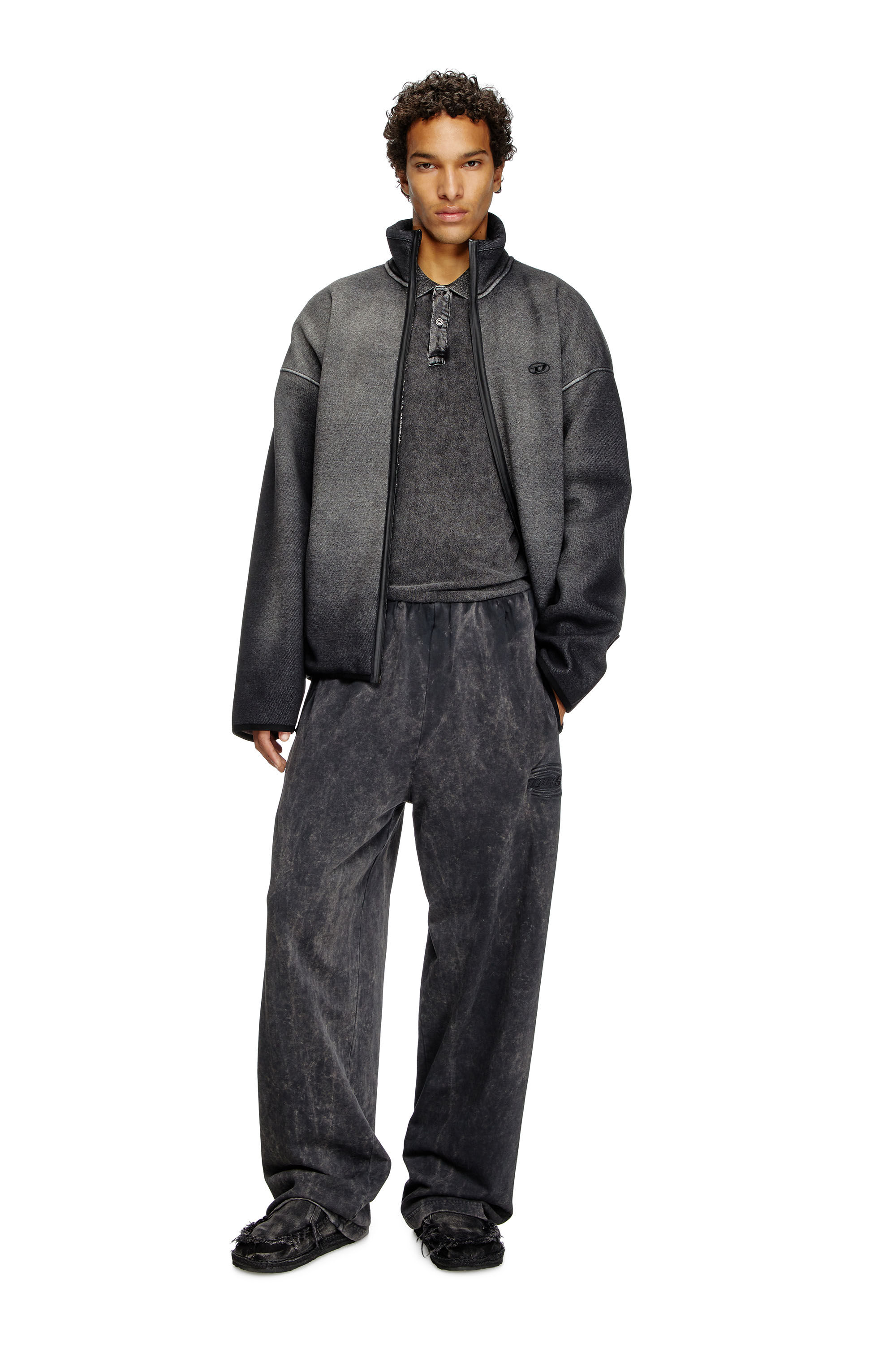 Diesel - T-SWIND-R1, Polo effet denim Homme in Noir - 1