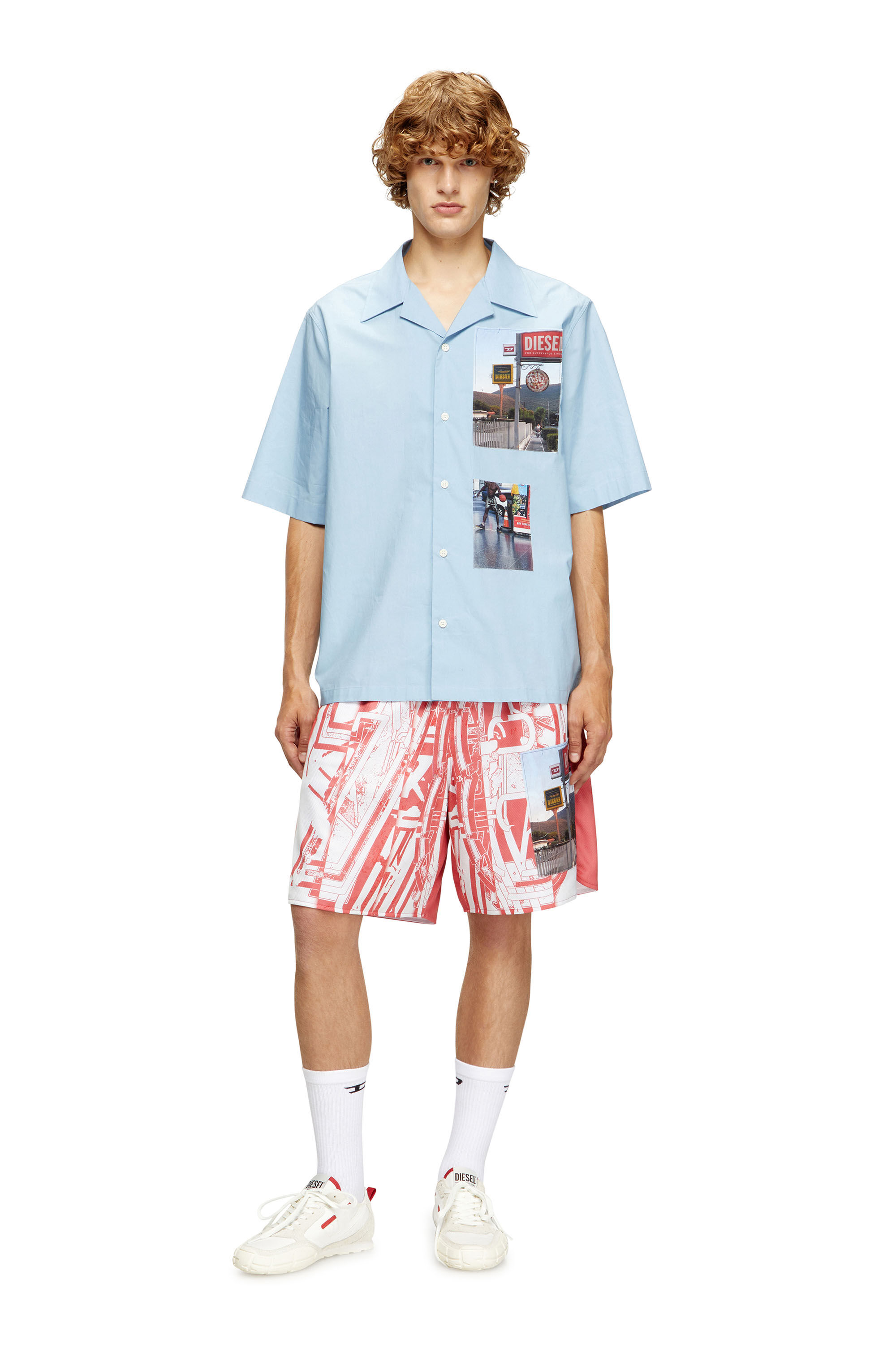 Diesel - S-BRACK-A-AJFY, Chemise à manches courtes avec empiècements photo de logo Homme in Bleu - 1