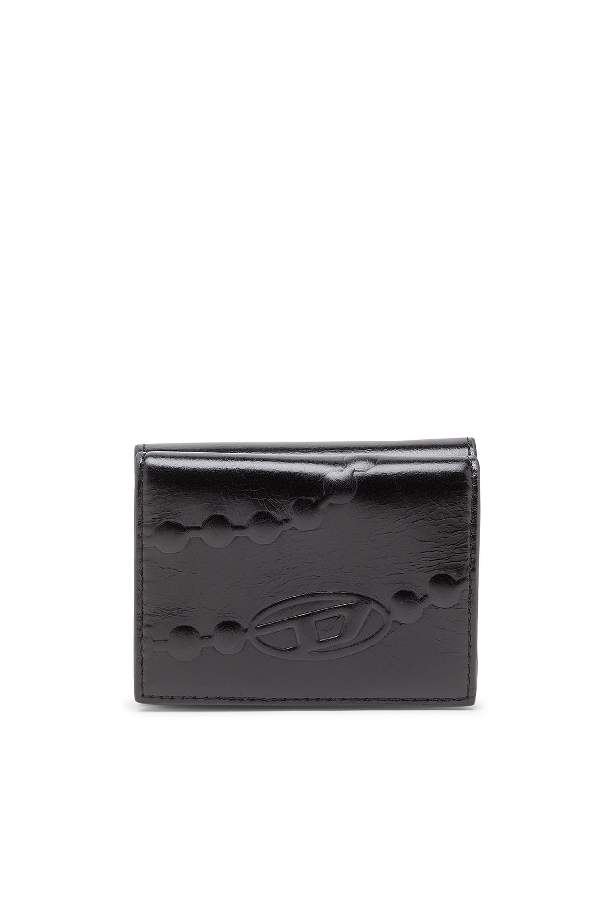 Diesel - TRI FOLD COIN XS II, Portefeuille à trois volets en cuir avec motif de chaîne embossé Femme in Noir - 1