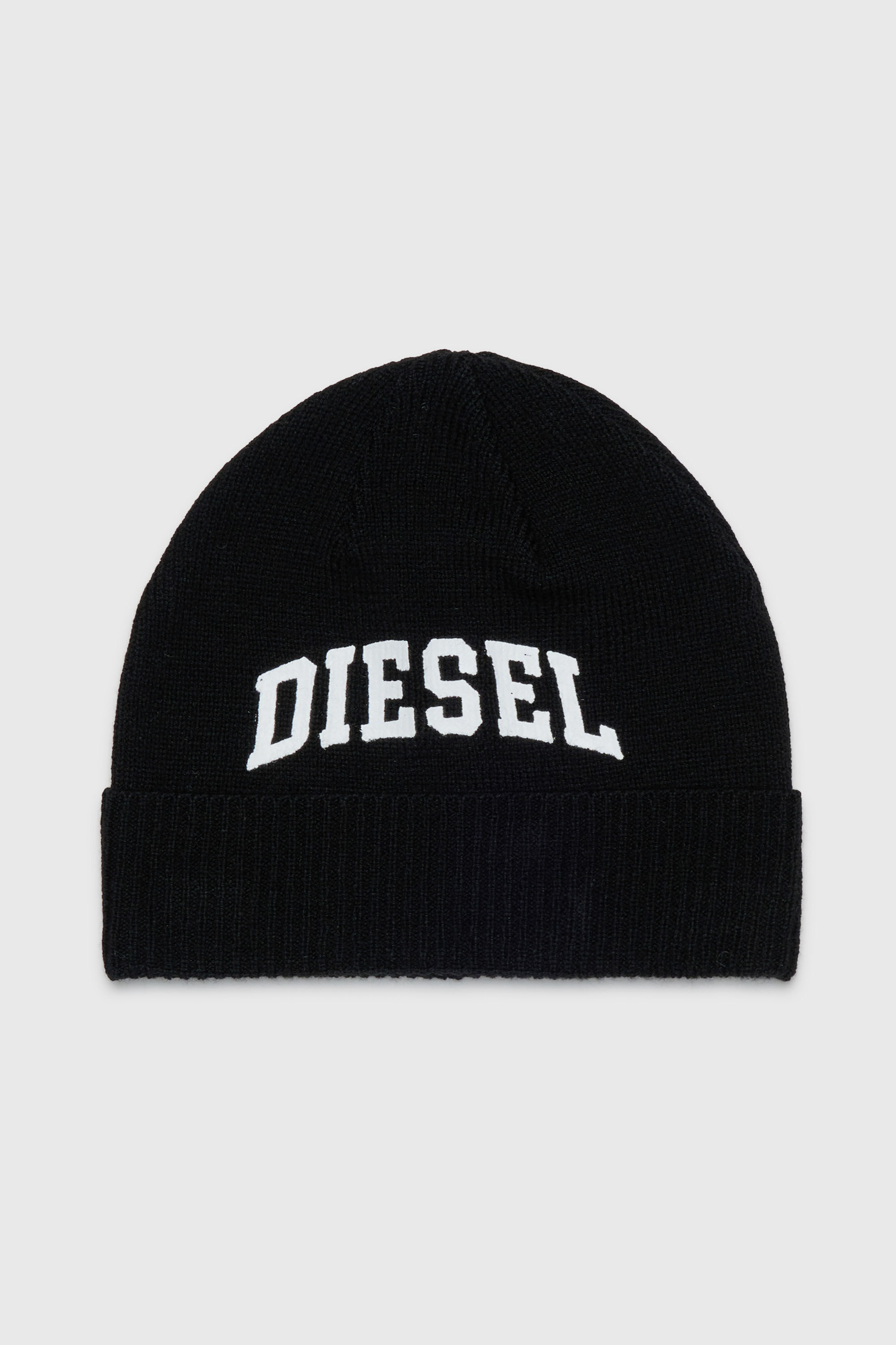 Diesel - FBAND, Bonnet en laine m&eacute;lang&eacute;e avec logo Mixte in Noir - 1