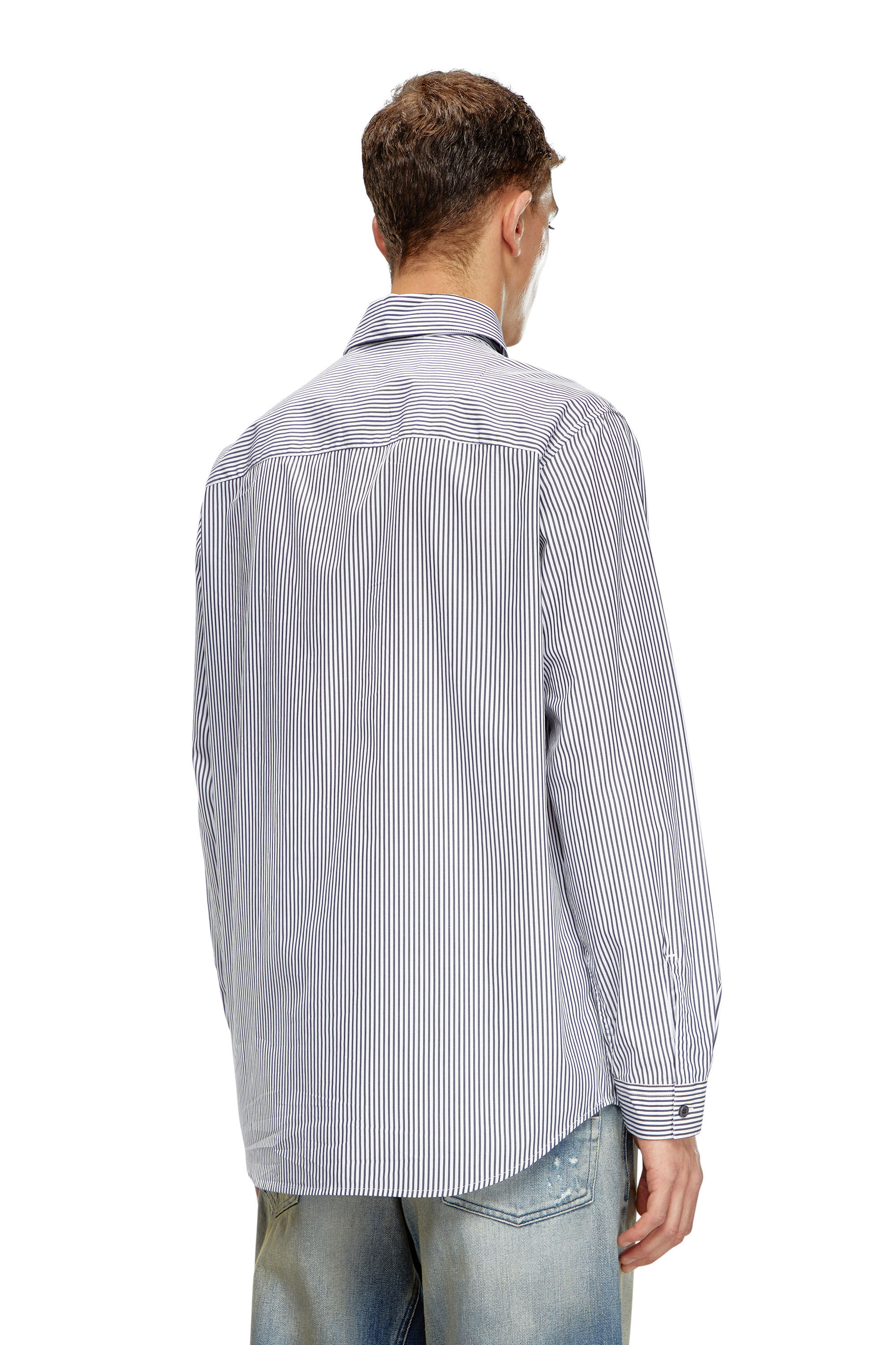 Chemise rayee avec broderie Oval D Homme Noir Diesel