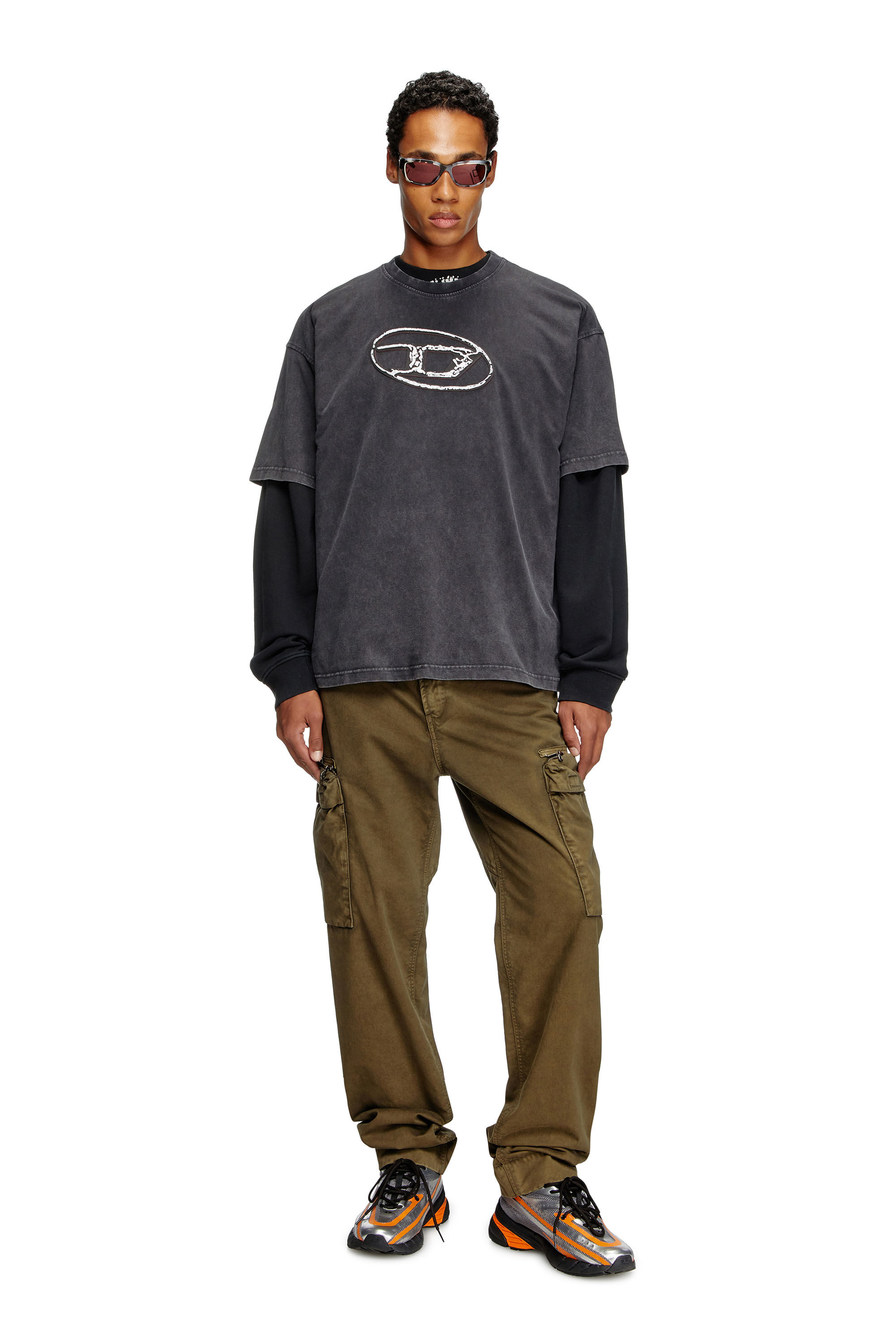 Diesel - P-YE, Pantalon en sergé de peau de pêche délavée Homme in Vert - 1