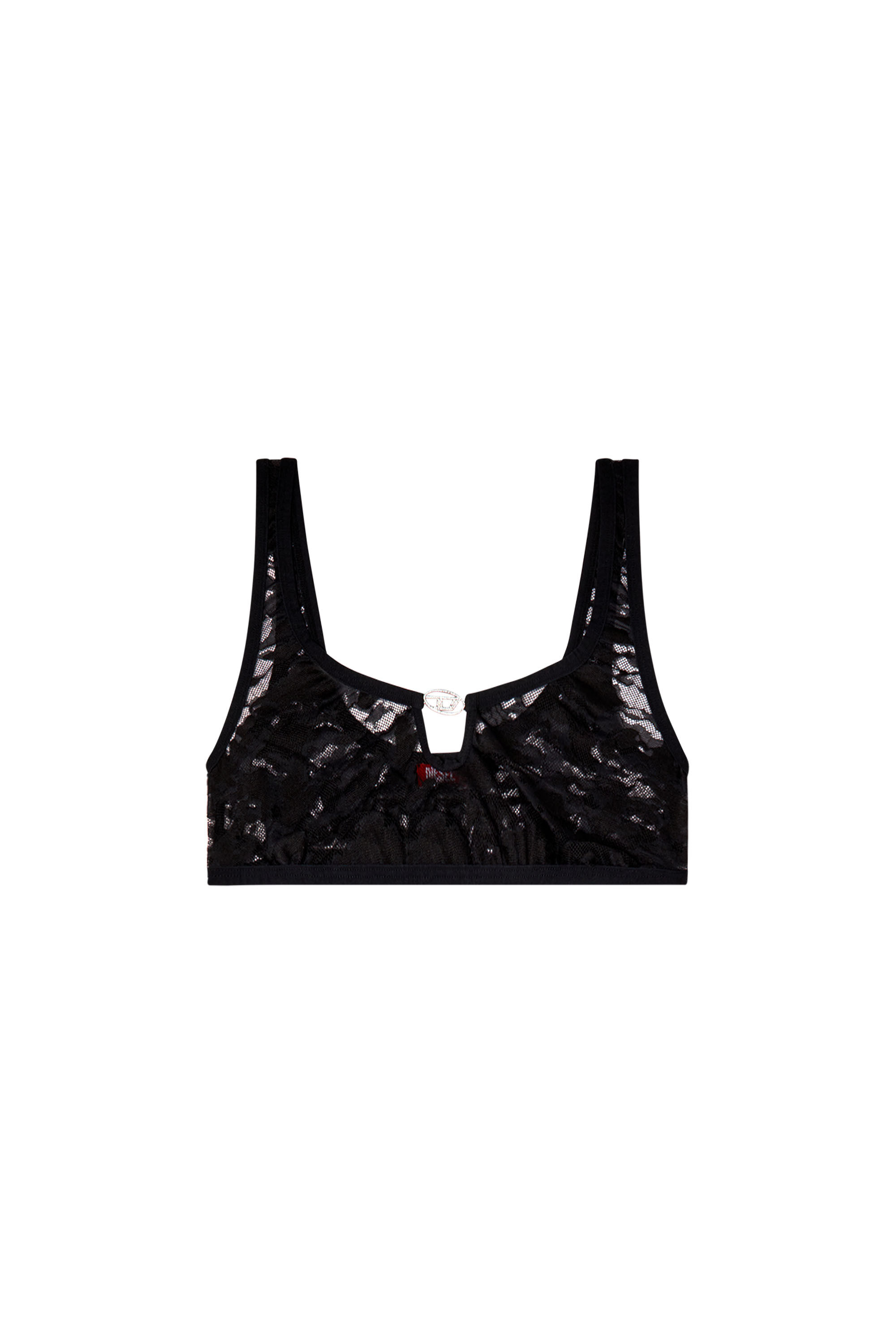 Diesel - UFSB-D-OVAL-LACE-BRALETTE, Brassière en dentelle camouflage avec plaque Oval D Femme in Noir - 2
