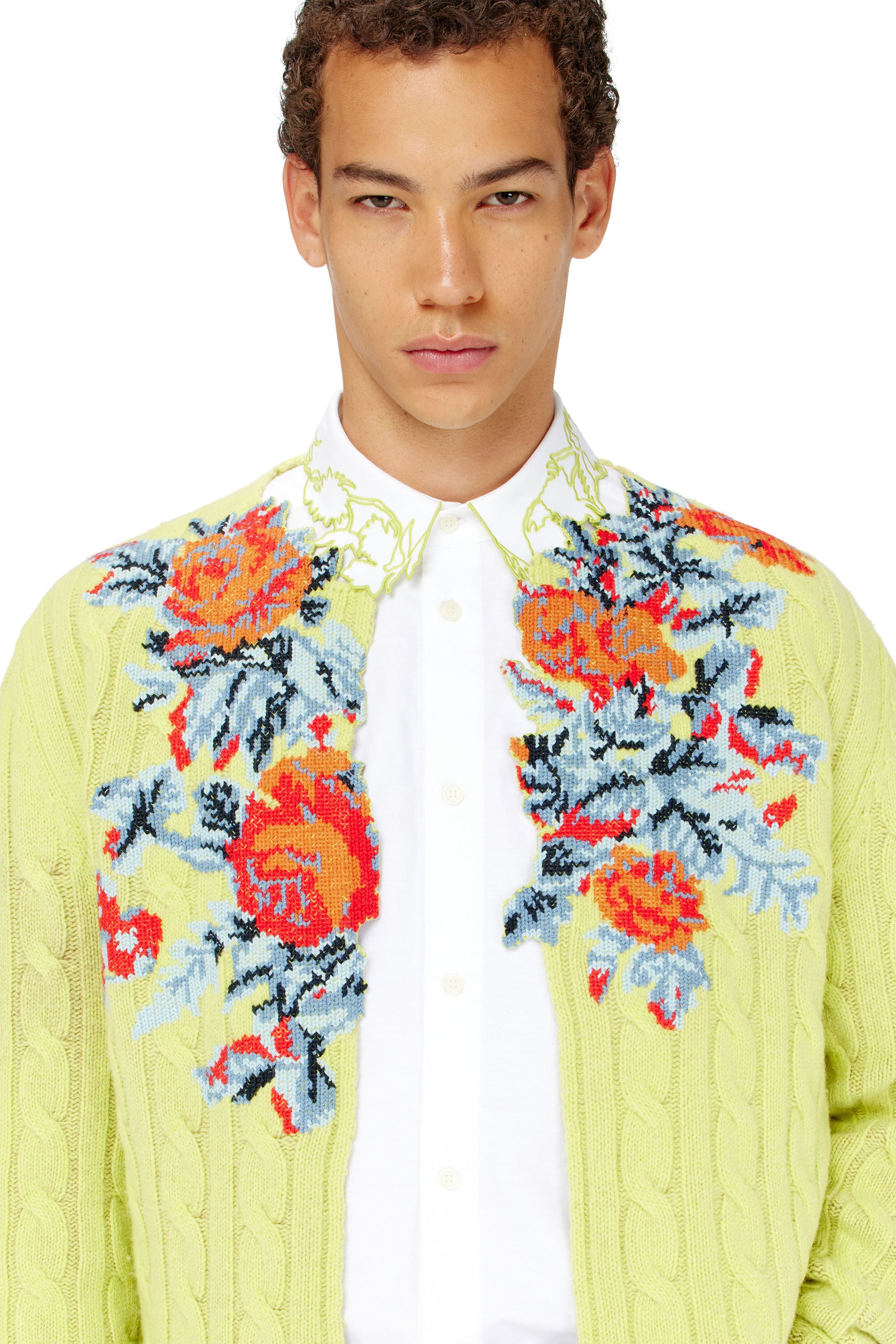 Diesel - K-RINO, Cardigan ouvert en maille torsad&eacute;e &agrave; motif floral Homme in ToBeDefined - 4