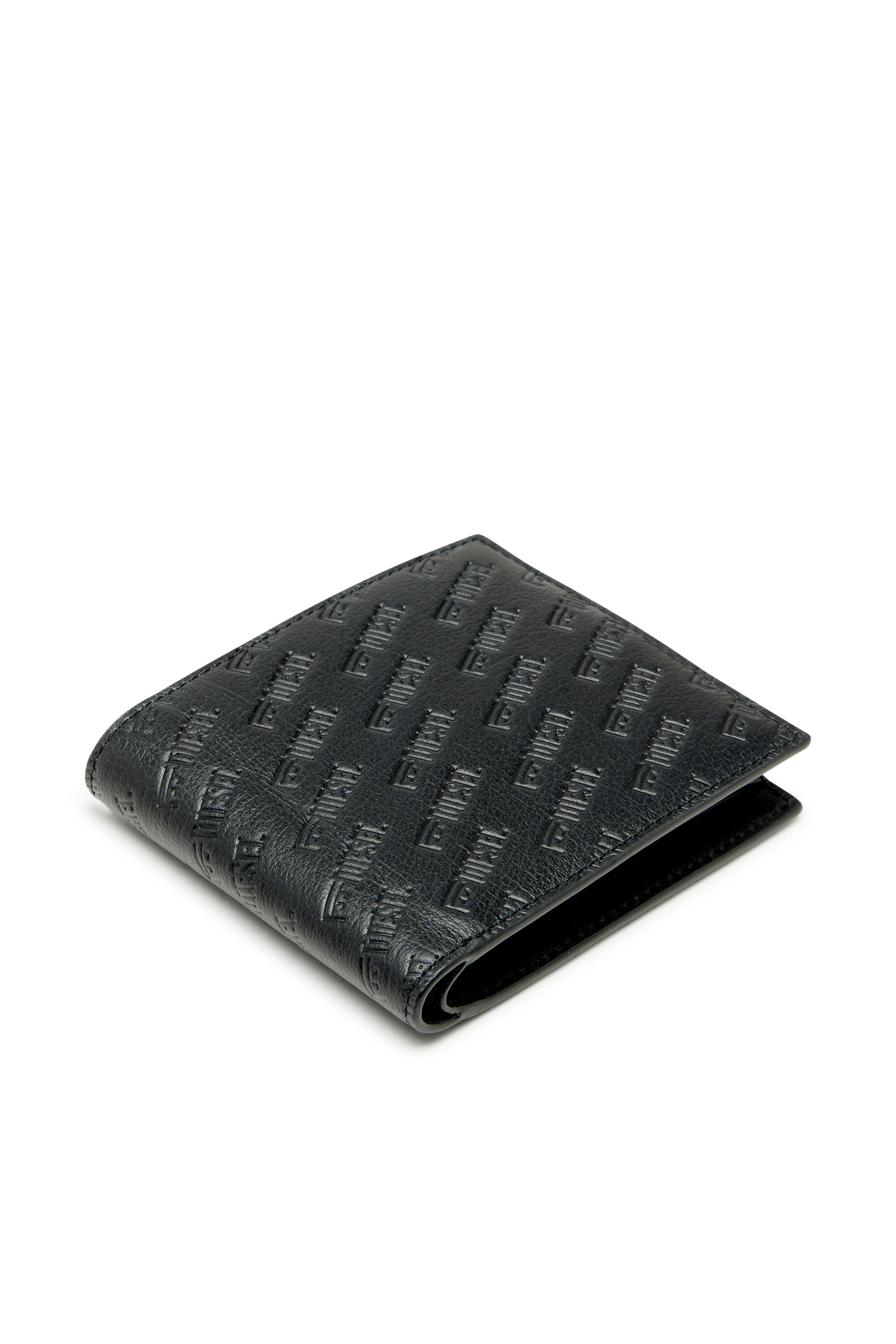 Diesel - MONOGRAM BI-FOLD COIN S 3D, Portefeuille en cuir &agrave; logo emboss&eacute; all-over Homme in Noir - 4