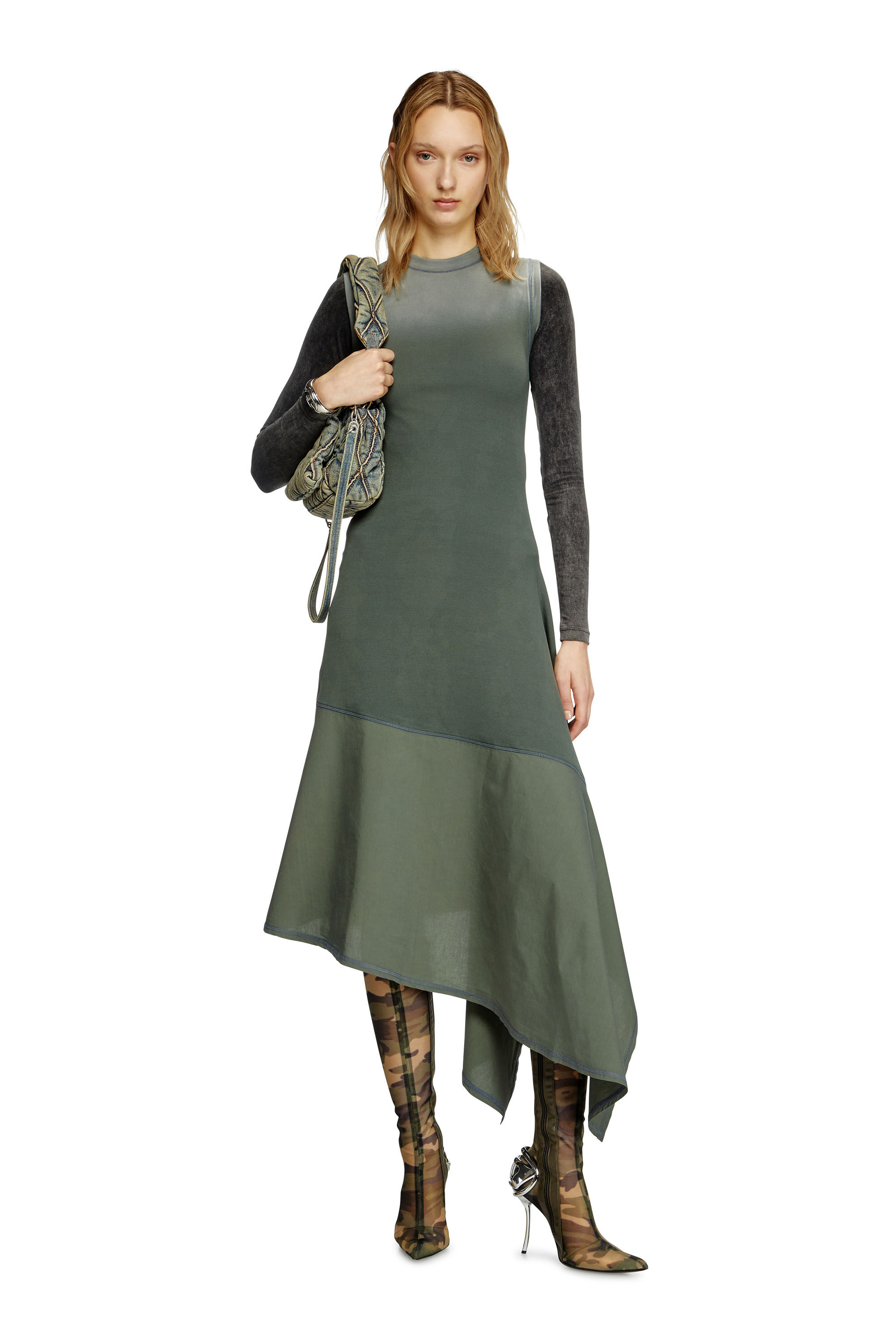 Diesel - D-ELICY, Robe asymétrique sans manches Femme in Vert - 1