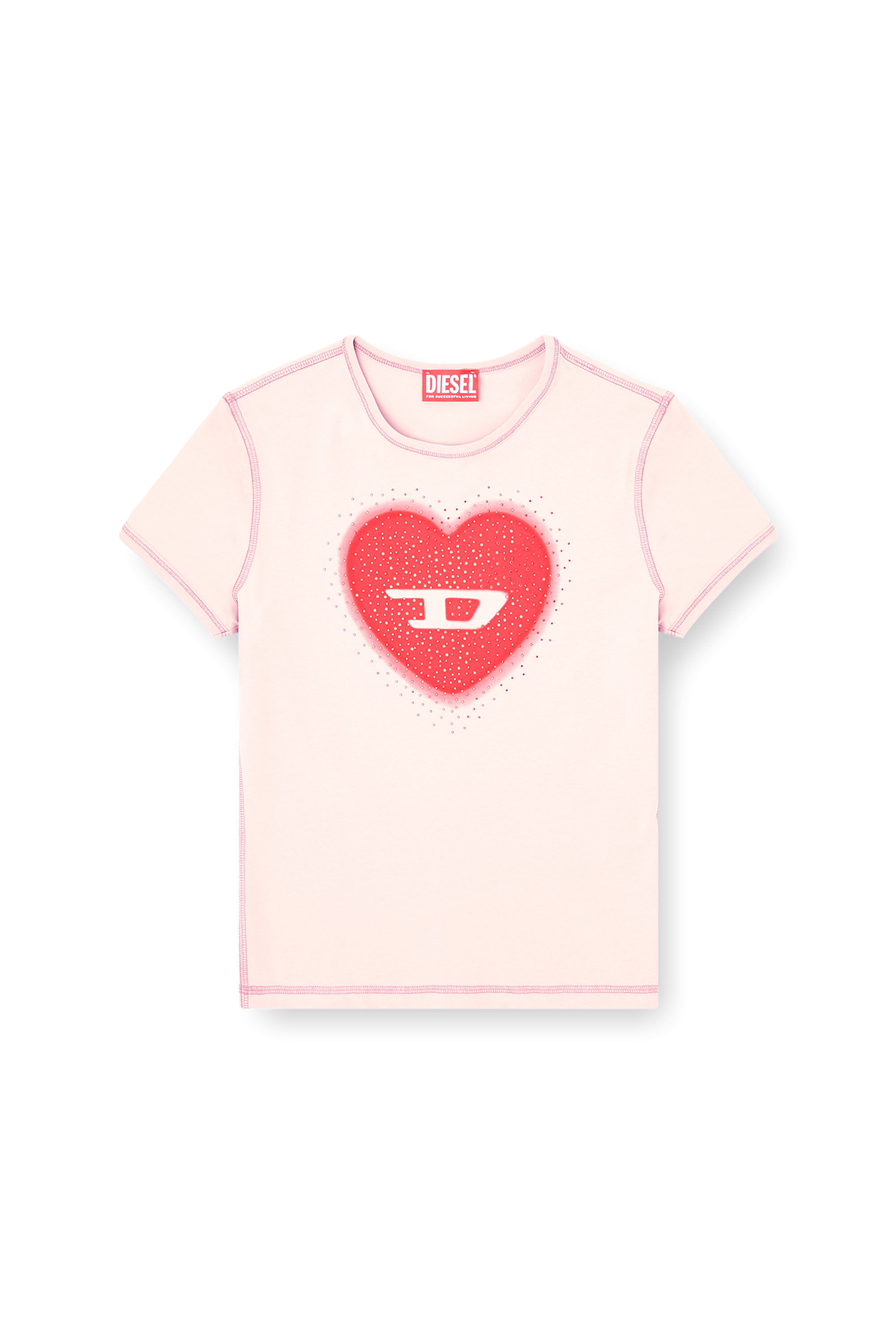 Diesel - T-UNCUTIES-LONG-S5, T-shirt ajust&eacute;e avec imprim&eacute; c&oelig;ur et clous Femme in Rose - 2