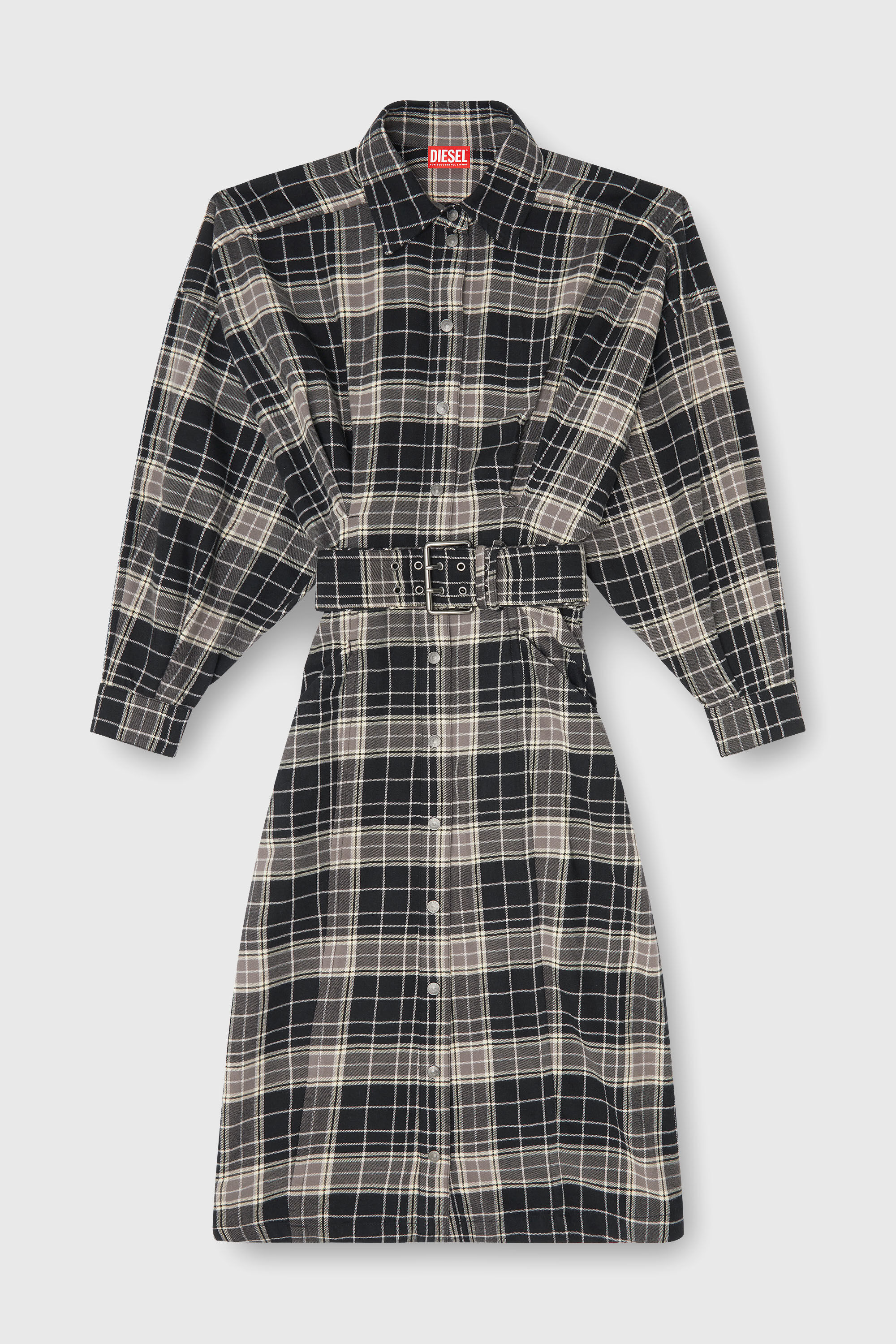 Diesel - D-EDALUS, Robe midi en flanelle &agrave; carreaux avec large ceinture Femme in Polychrome - 2