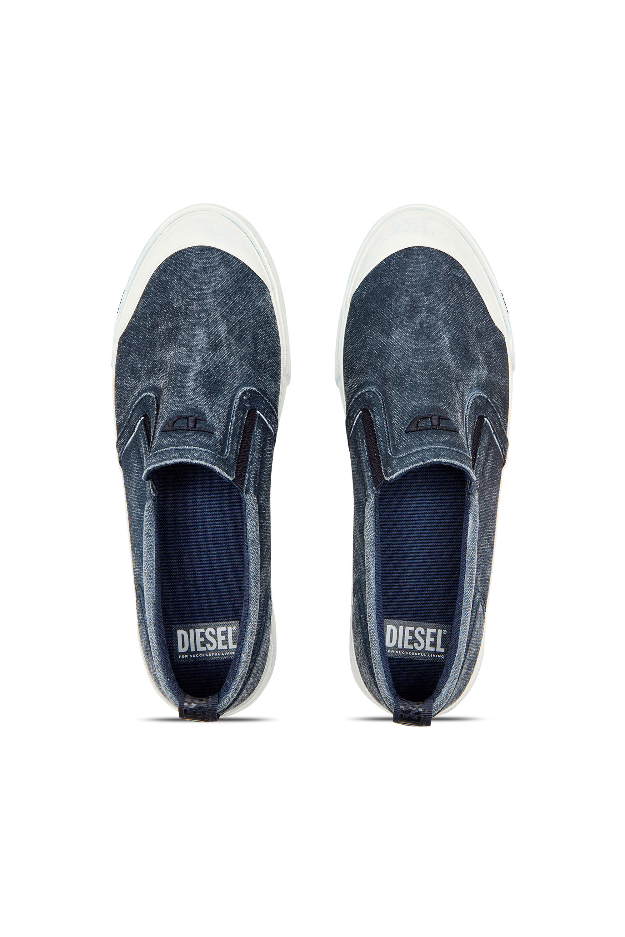 Diesel - S-ATHOS SLIP ON, Homme Sneakers à enfiler en toile avec broderie D in Bleu - Image 4